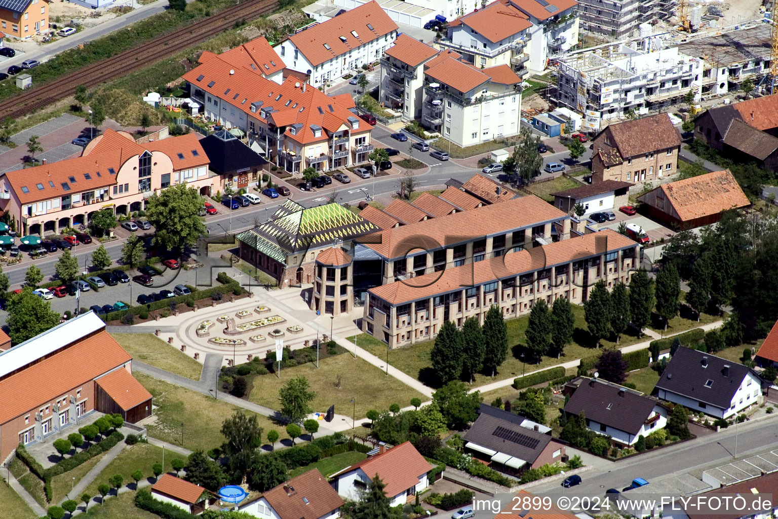 Aerial view of Museum building ensemble Ziegeleimuseum of former brick factory Ludovici in Jockgrim in the state Rhineland-Palatinate