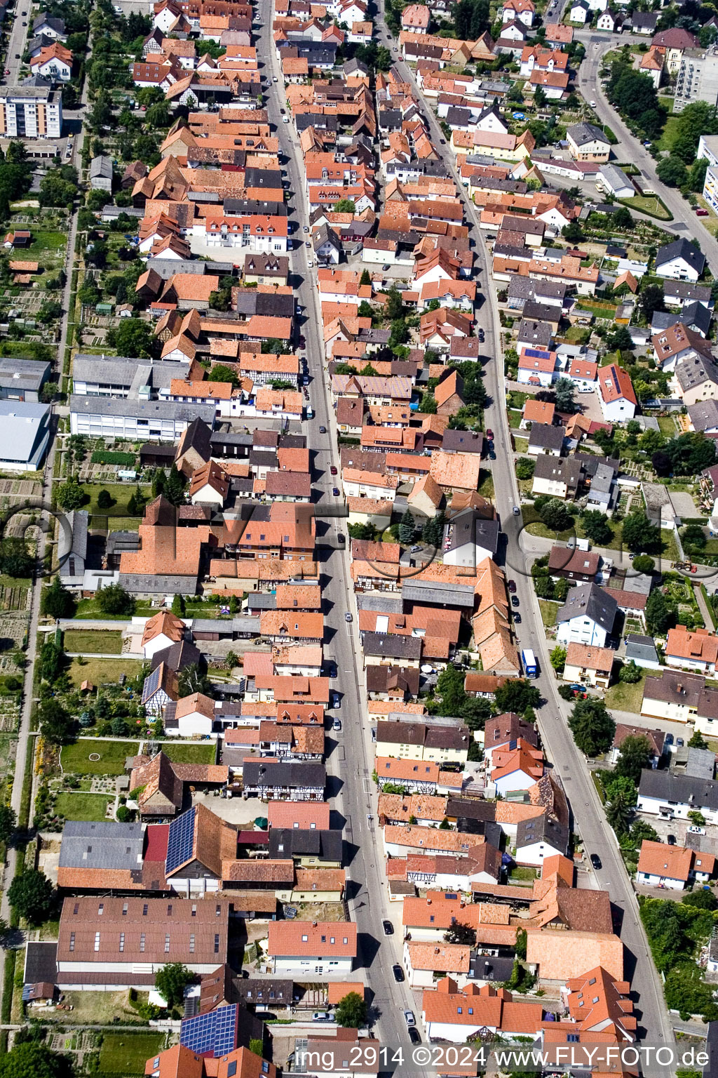 Aerial photograpy of Street - road guidance of Rheinstrasse in Kandel in the state Rhineland-Palatinate