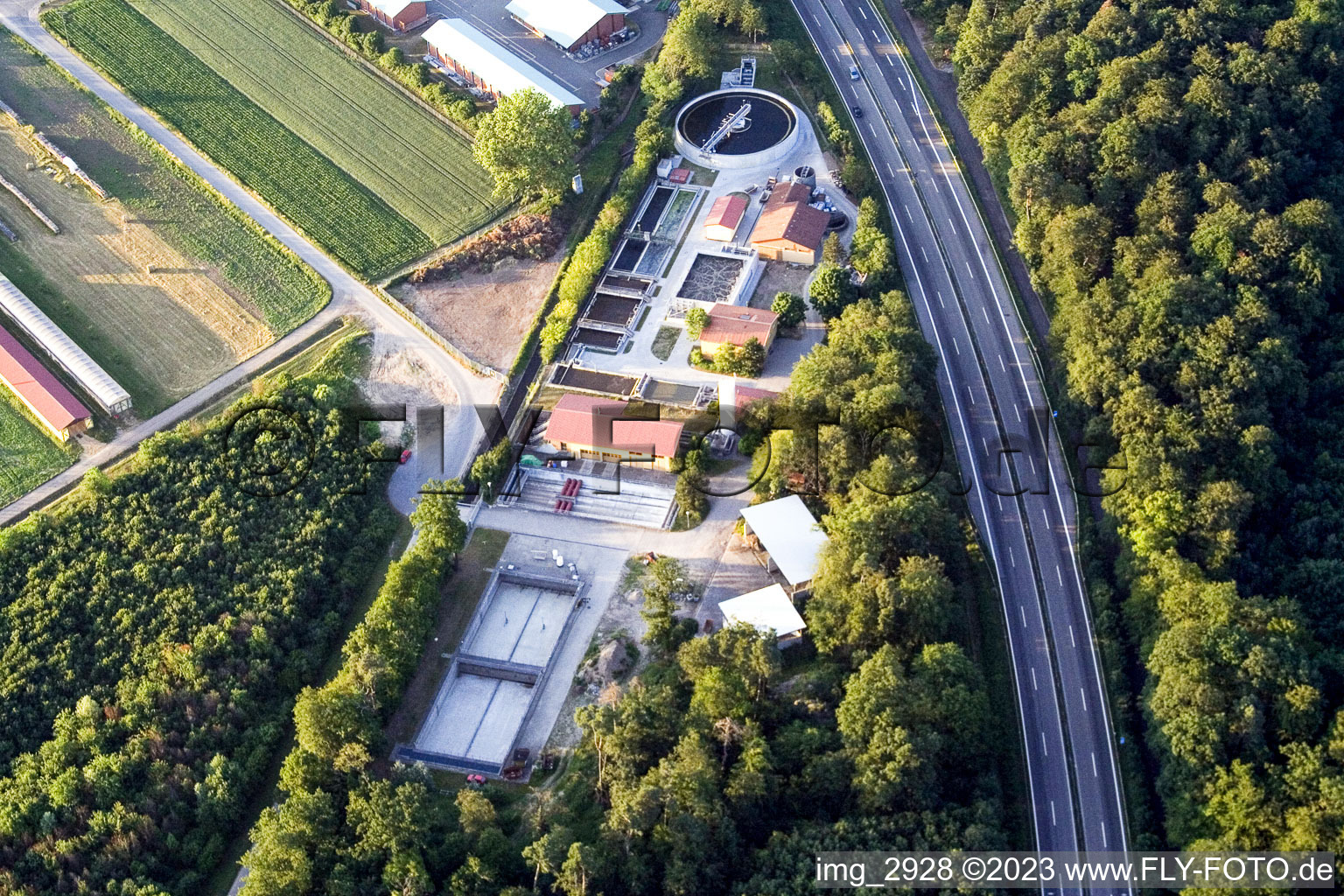 Oblique view of Sewage treatment plant in Kandel in the state Rhineland-Palatinate, Germany