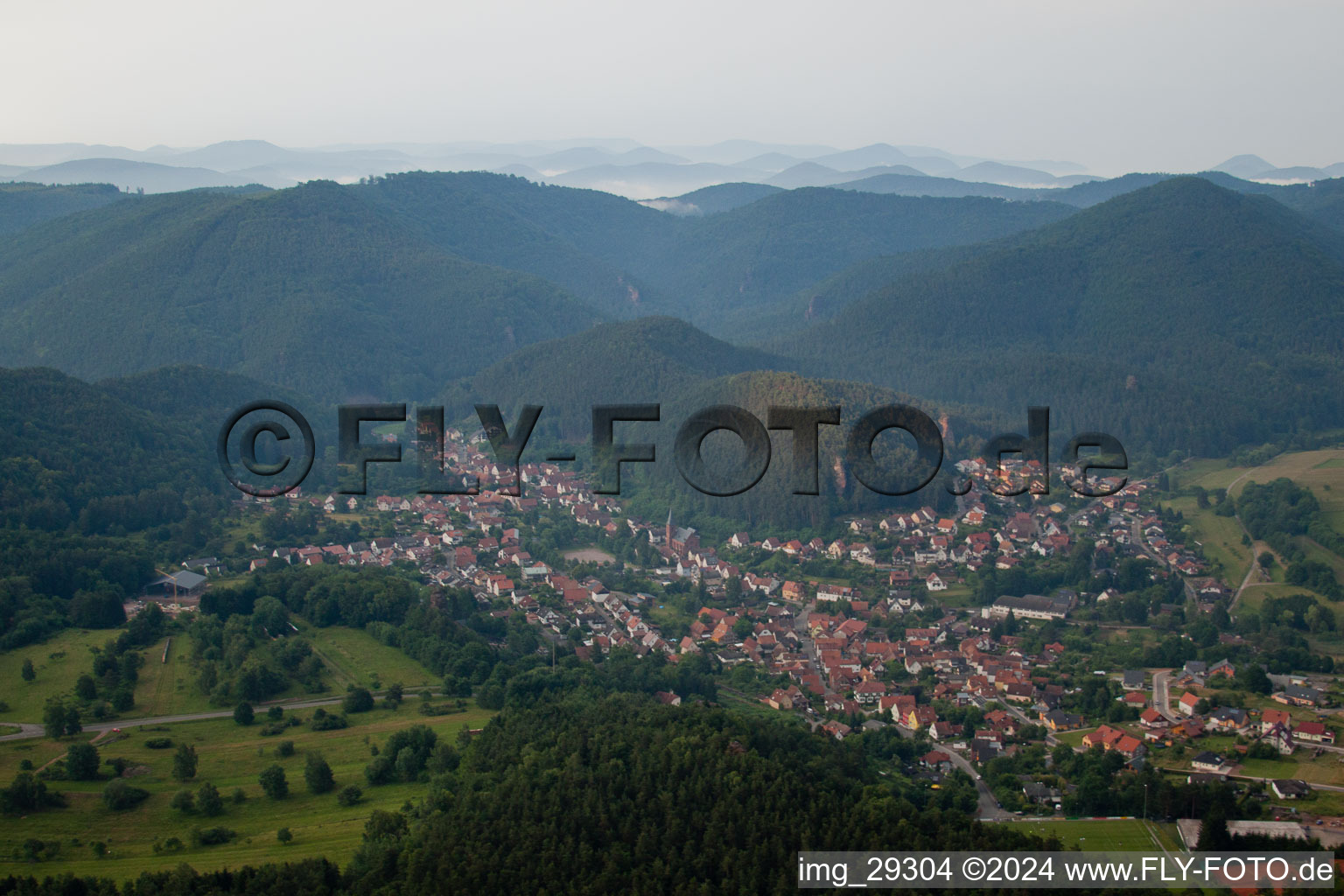 Drone recording of Dahn in the state Rhineland-Palatinate, Germany