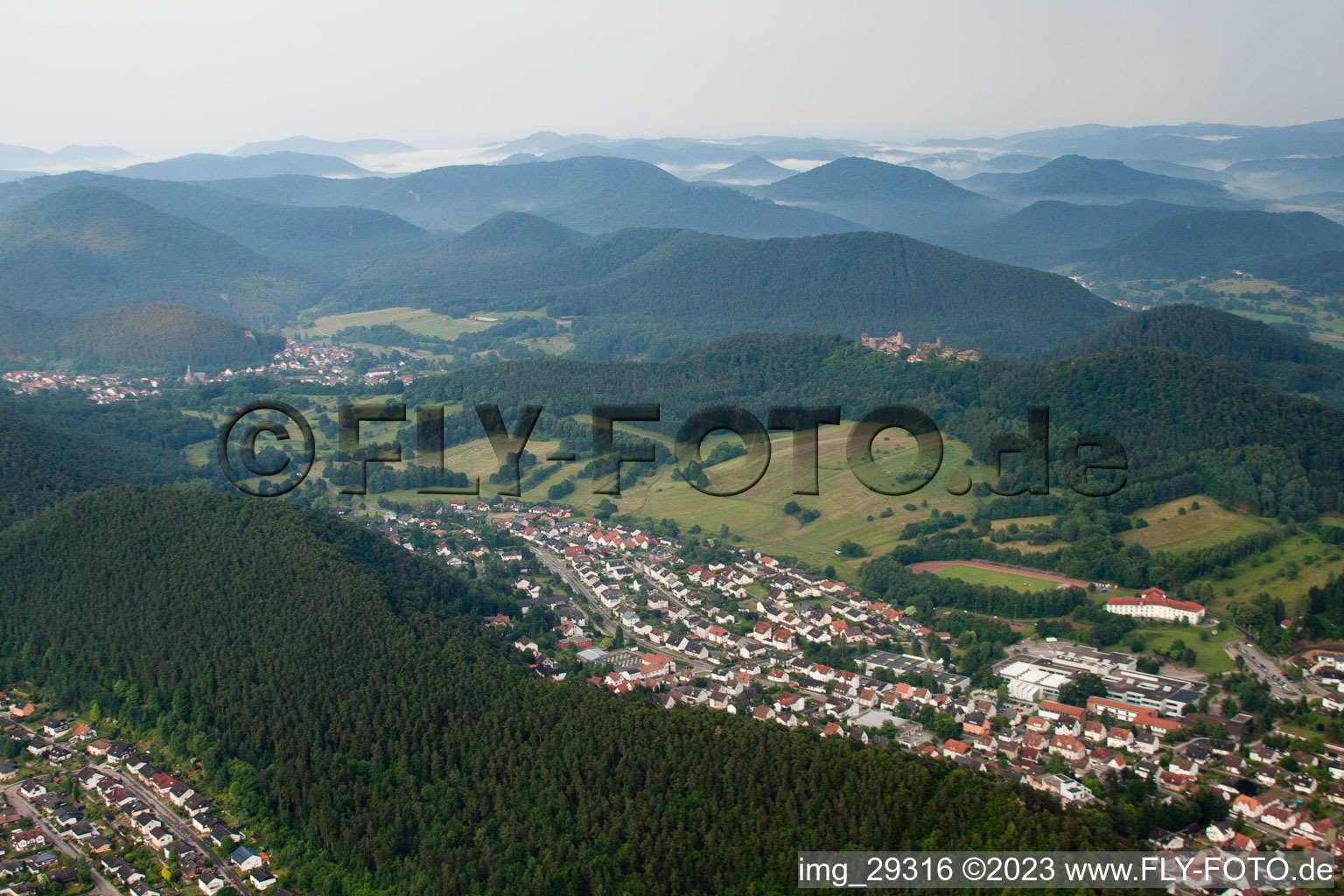 Aerial view of Dahn in the state Rhineland-Palatinate, Germany