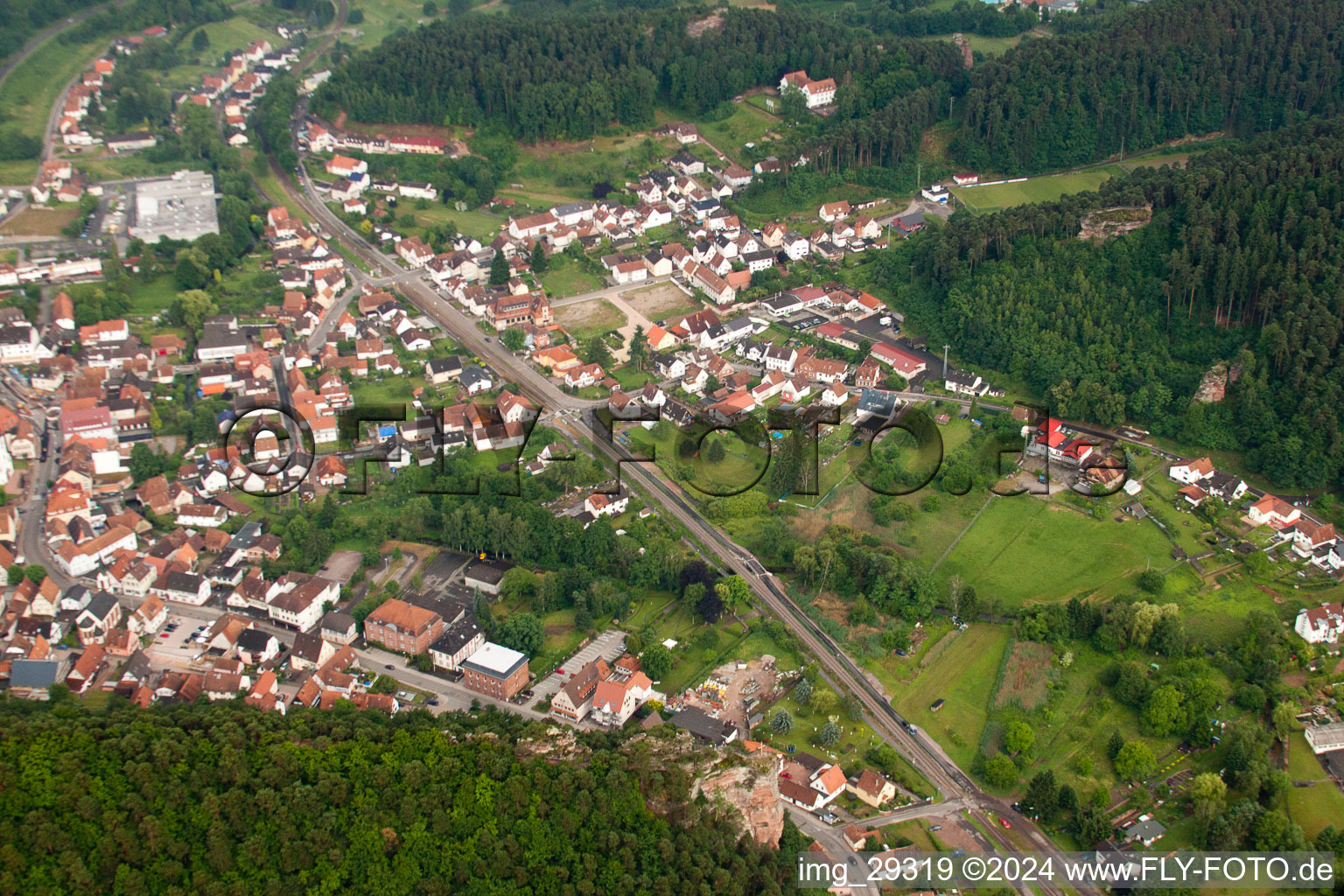 Aerial view of Dahn in the state Rhineland-Palatinate, Germany