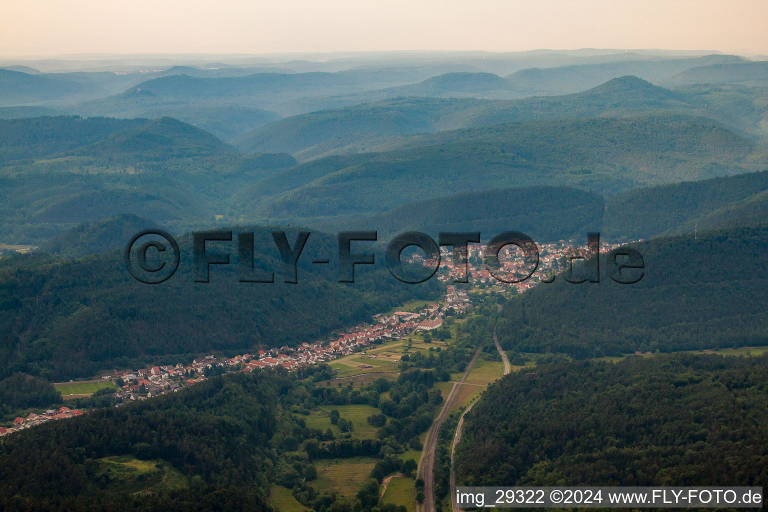 Drone recording of Hinterweidenthal in the state Rhineland-Palatinate, Germany