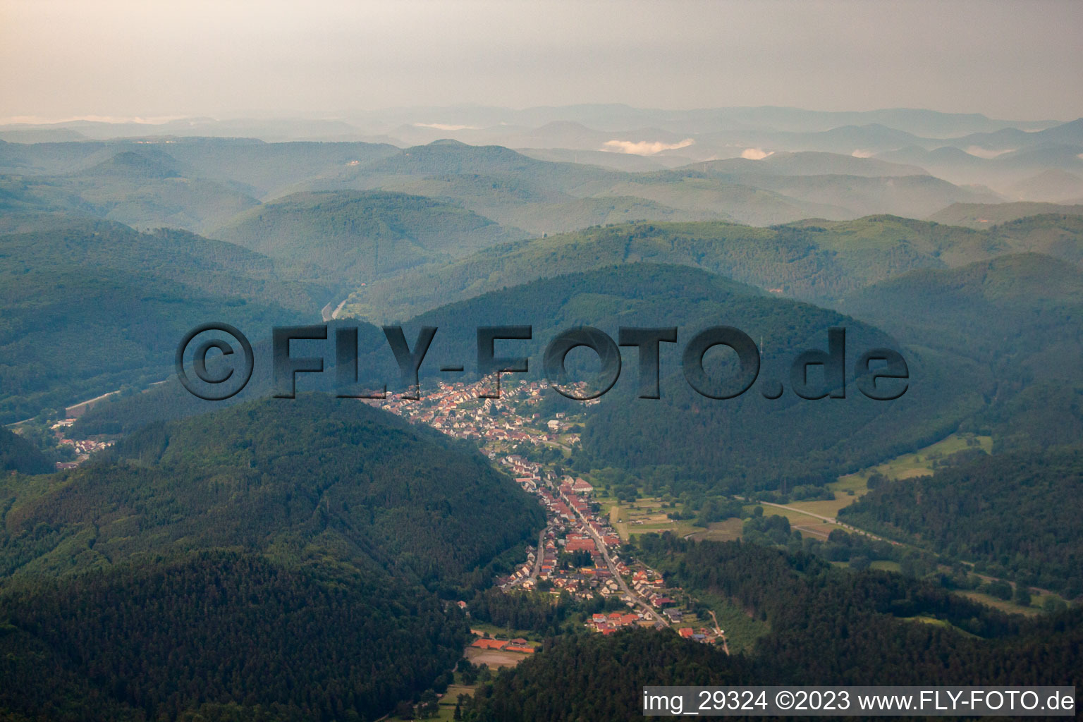 Hinterweidenthal in the state Rhineland-Palatinate, Germany seen from a drone