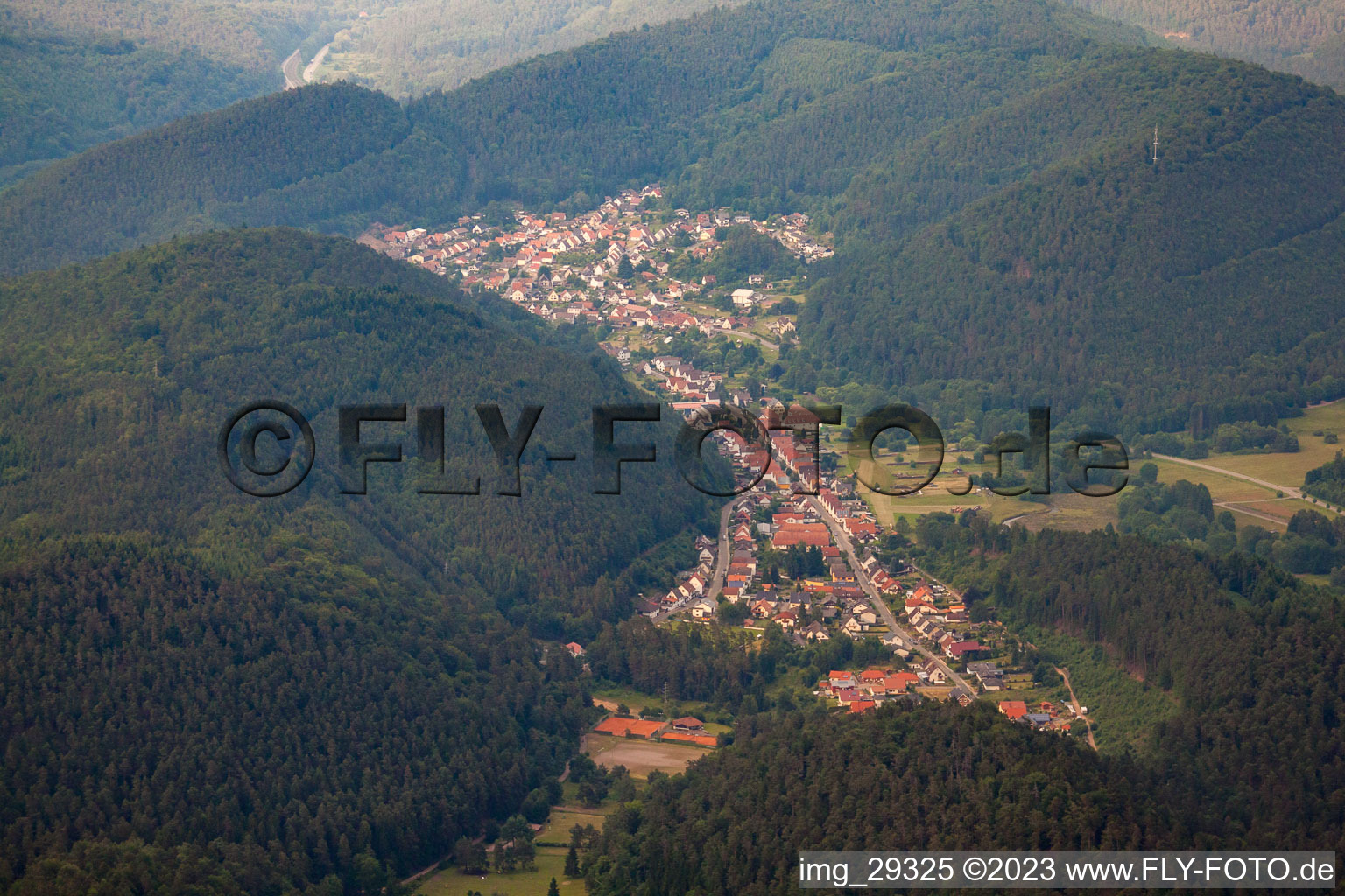 Aerial view of Hinterweidenthal in the state Rhineland-Palatinate, Germany
