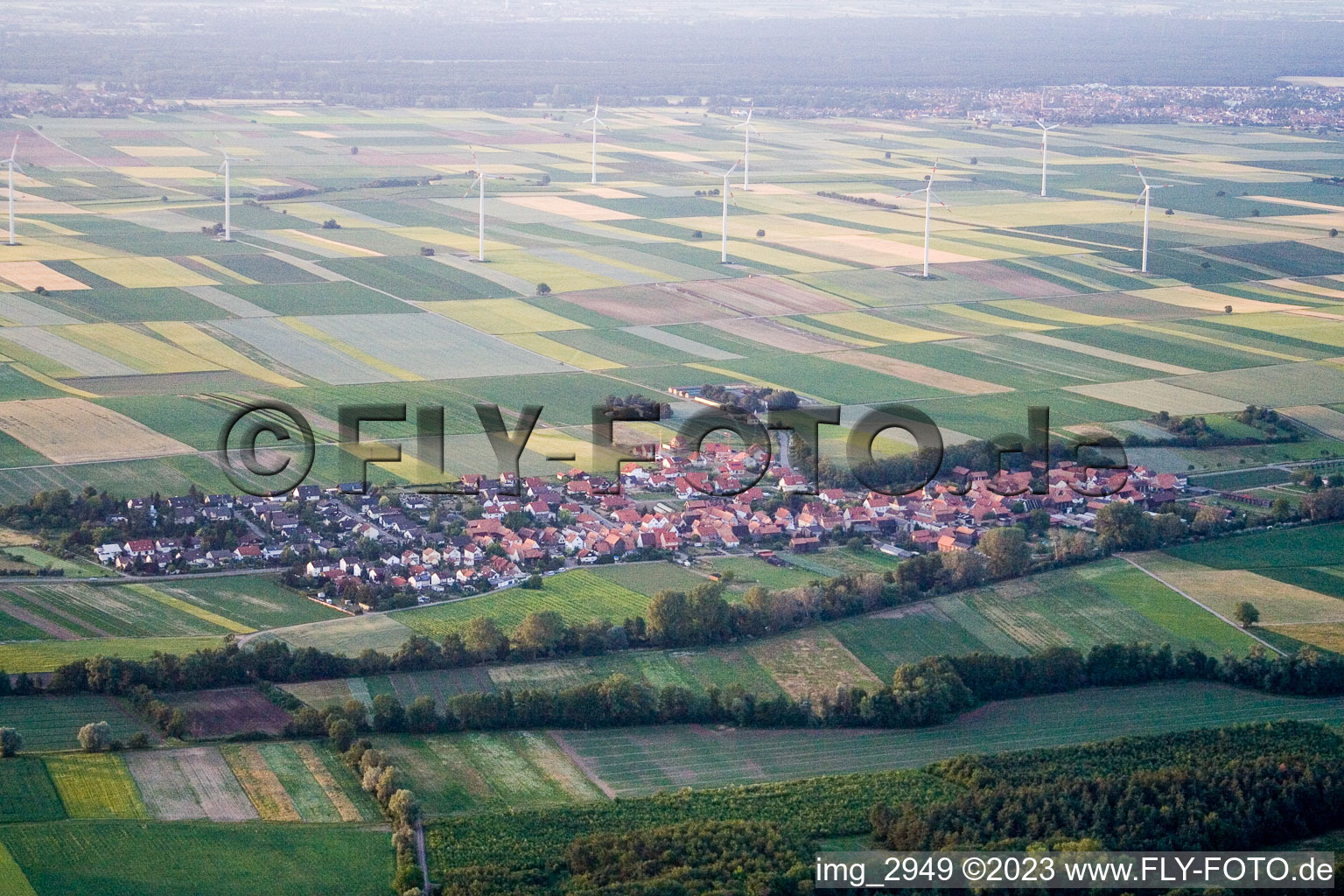 Aerial view of Herxheimweyher in the state Rhineland-Palatinate, Germany