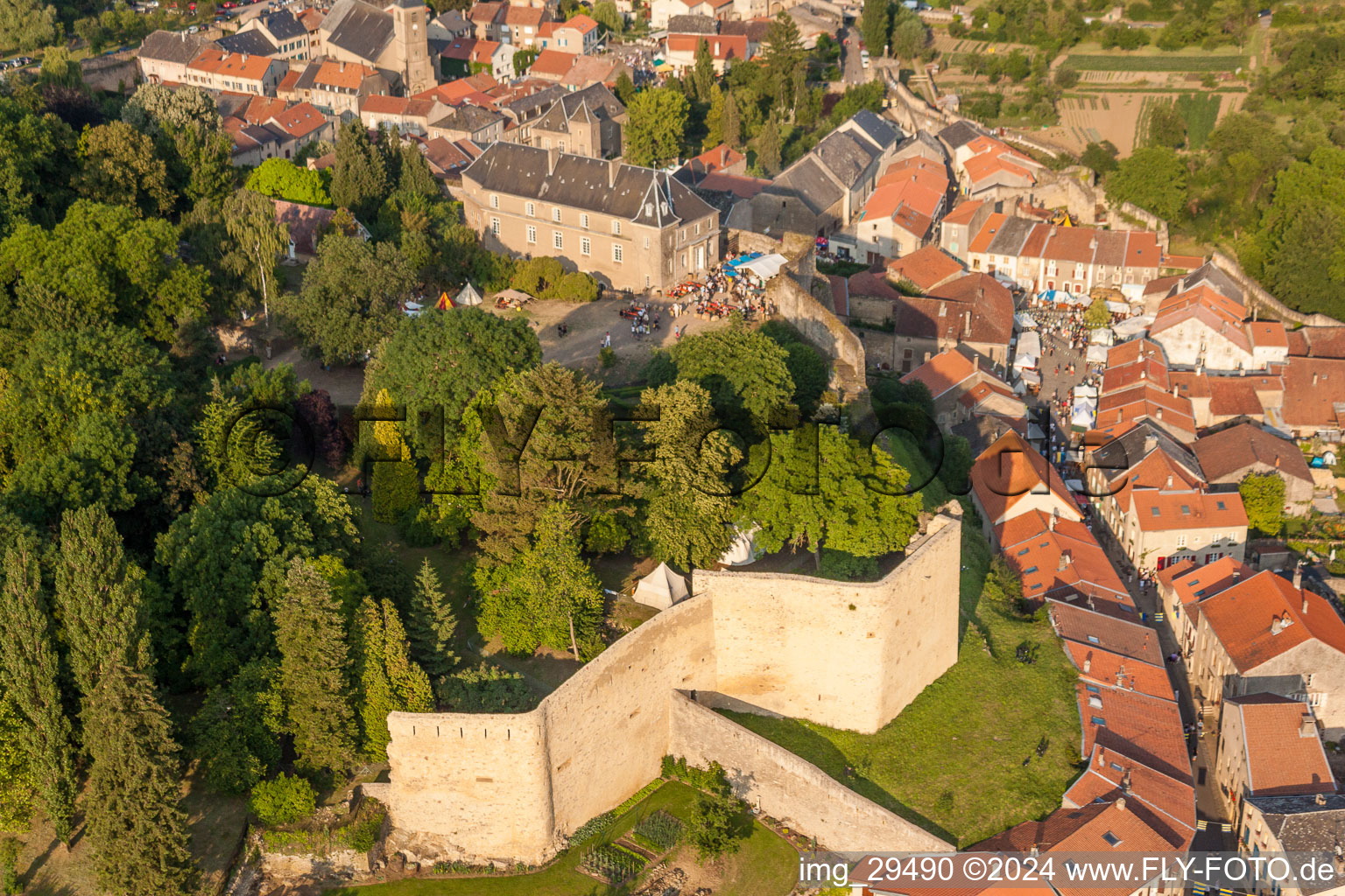 Aerial photograpy of Castle of the fortress Fort Rodemack in Rodemack in Grand Est, France