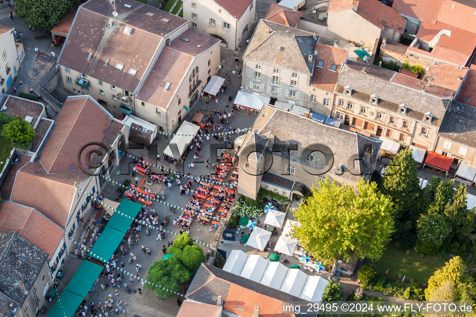 Aerial photograpy of Medieval market at Rodemack in Grand Est, France