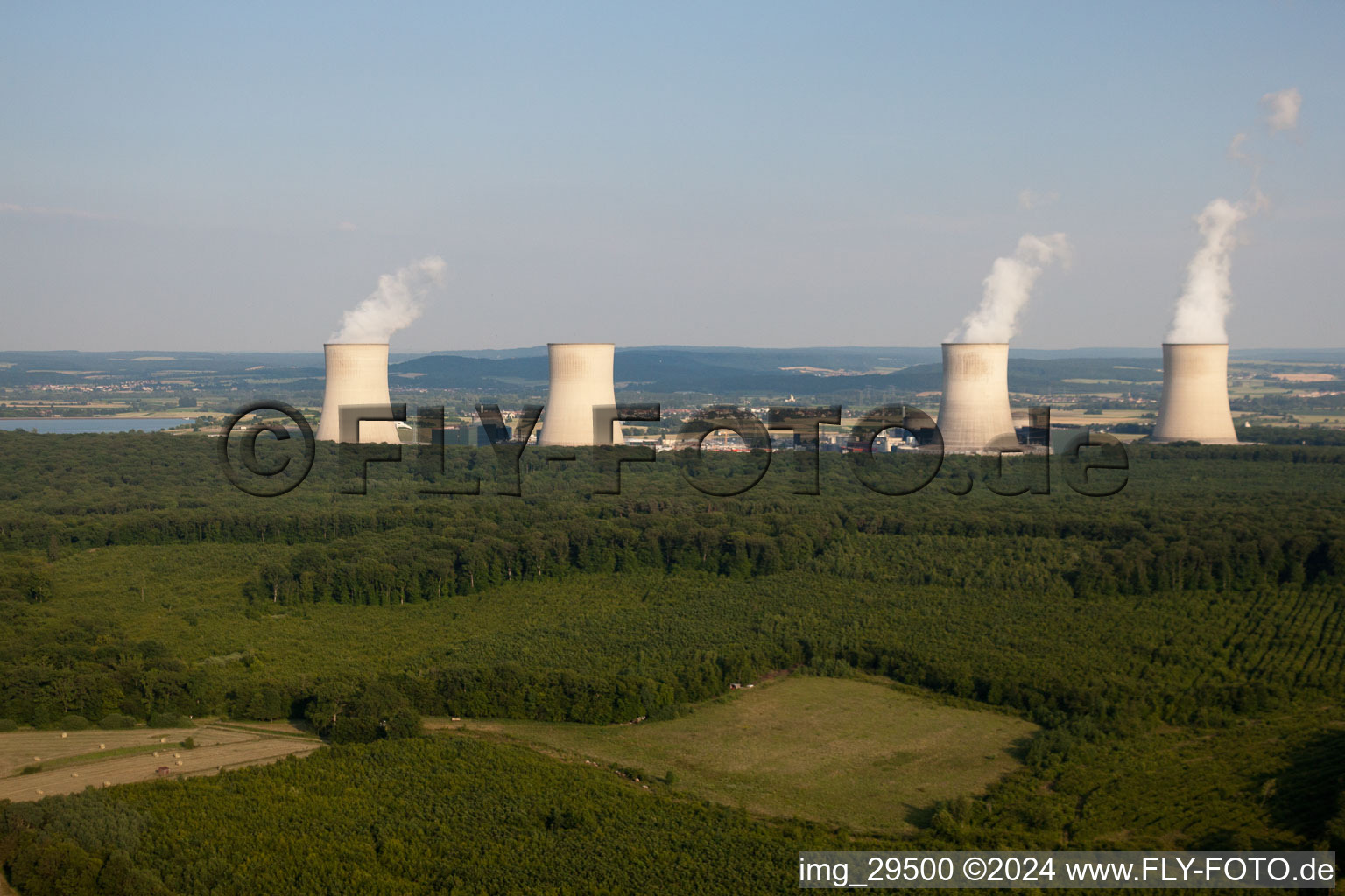 Aerial view of EDF nuclear center from the west in Cattenom in the state Moselle, France