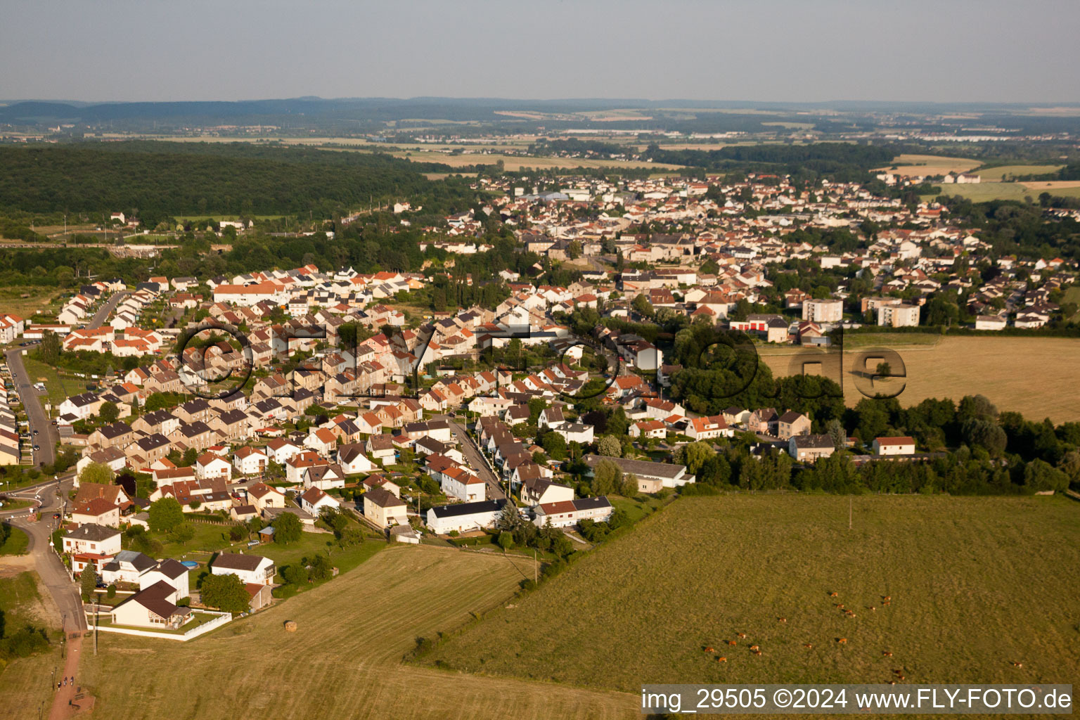 Aerial view of Hettange-Grande in the state Moselle, France