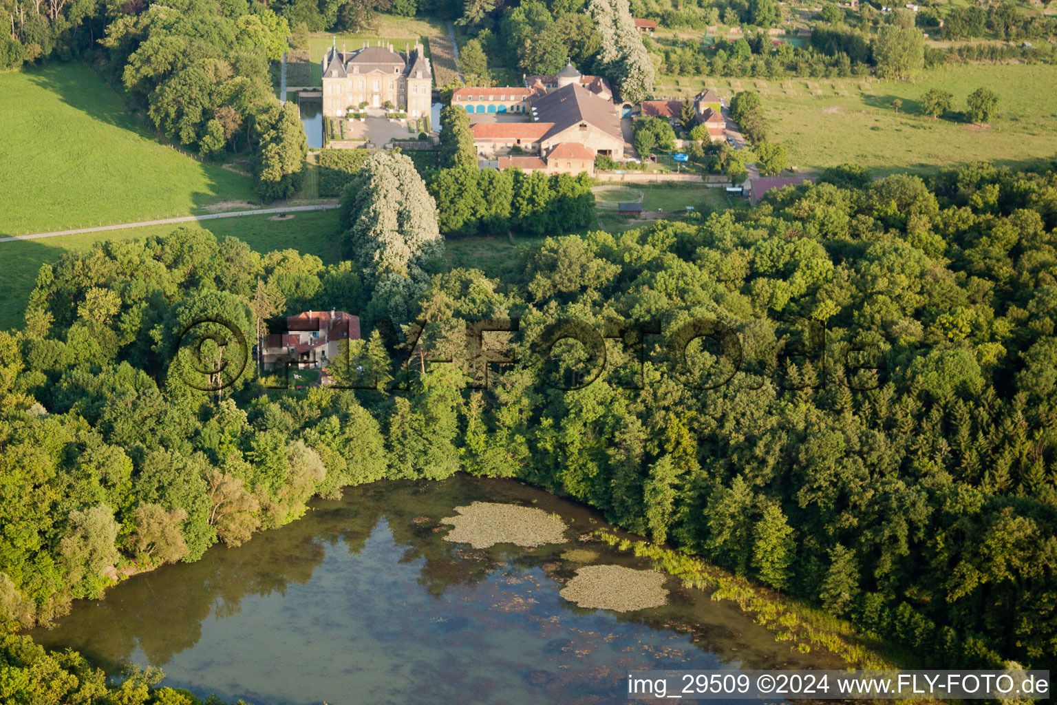 Aerial view of Château de La Grange in Manom in the state Moselle, France