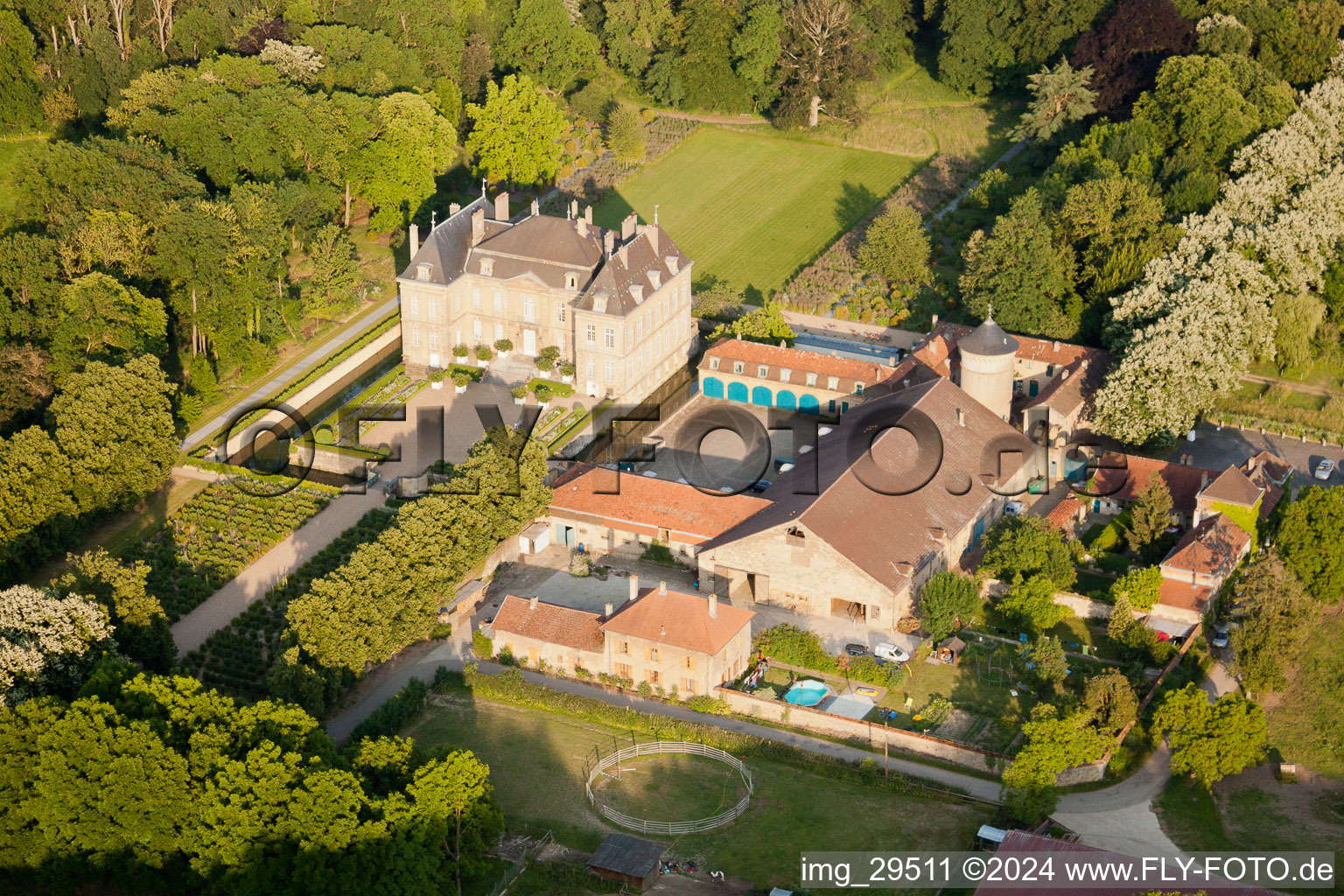 Aerial photograpy of Château de La Grange in Manom in the state Moselle, France