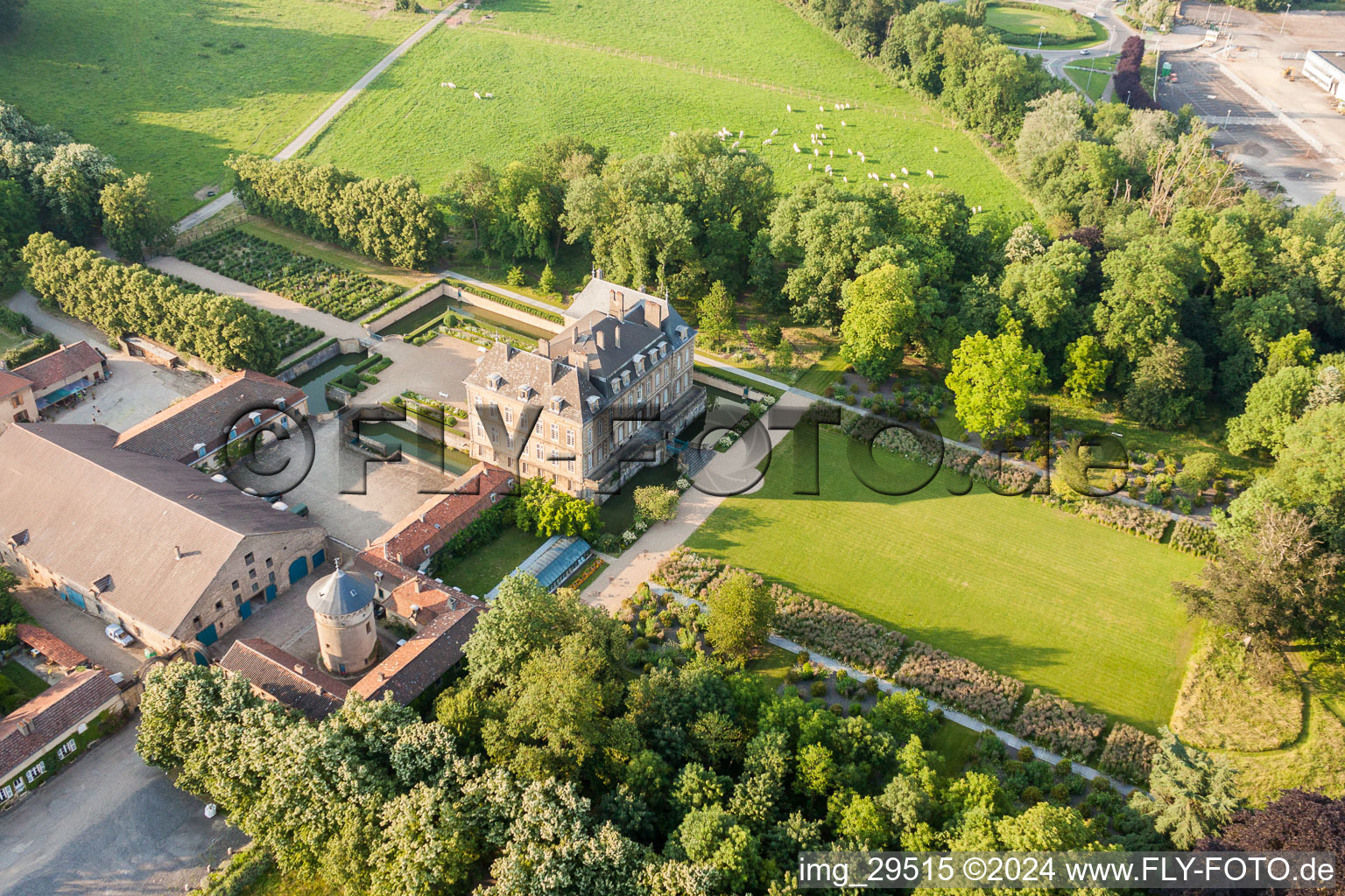 Aerial photograpy of Palace Chateau La Grange in Manom in Grand Est, France