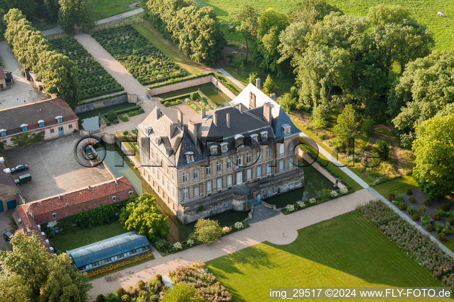 Oblique view of Palace Chateau La Grange in Manom in Grand Est, France