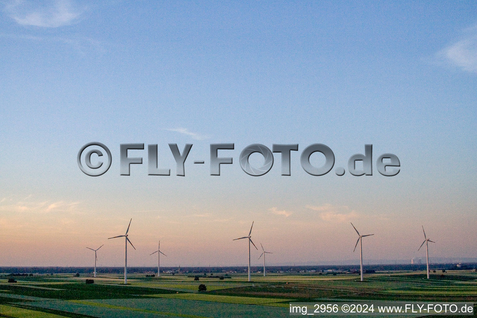 Wind turbine windmills on a field in Herxheimweyher in the state Rhineland-Palatinate