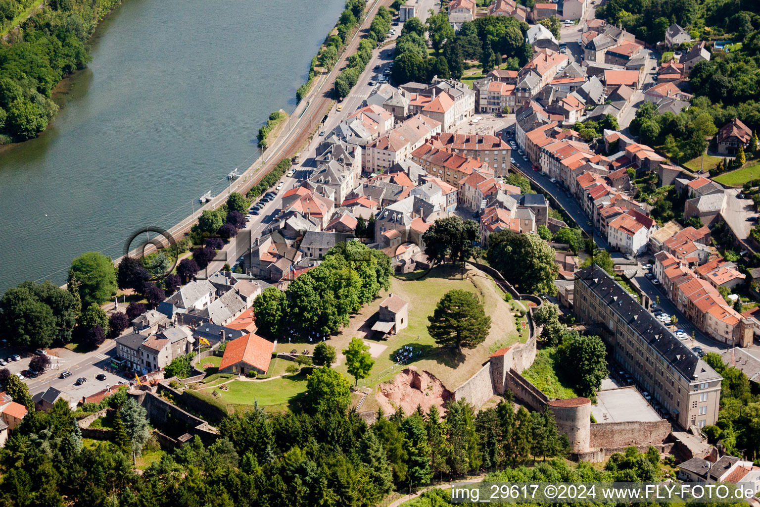 Aerial view of Sierck-les-Bains in the state Moselle, France