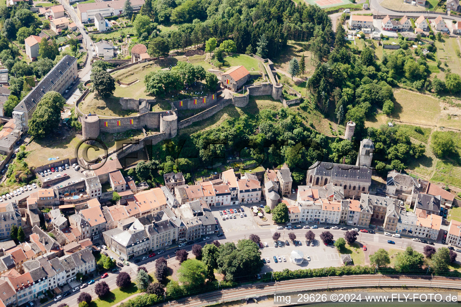 Sierck-les-Bains in the state Moselle, France from above