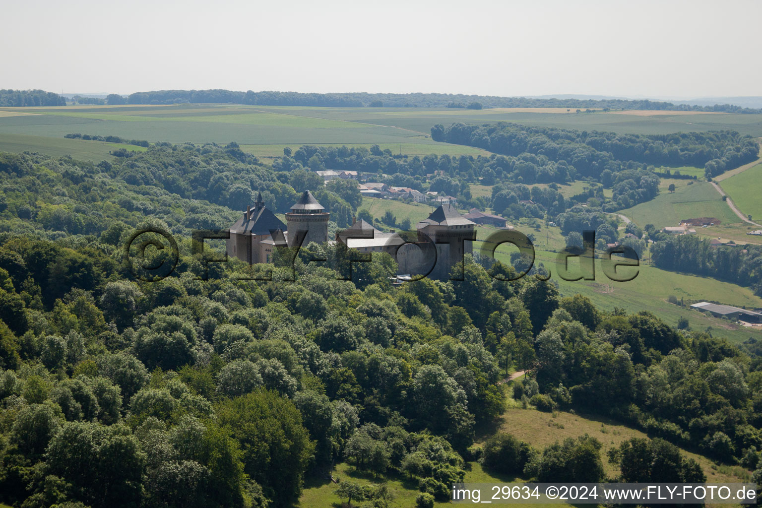 Aerial photograpy of Château Mensberg in Manderen in the state Moselle, France