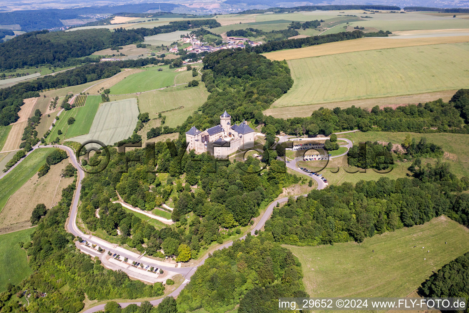 Aerial photograpy of Castle of Schloss Malbrouck in Manderen in Grand Est, France