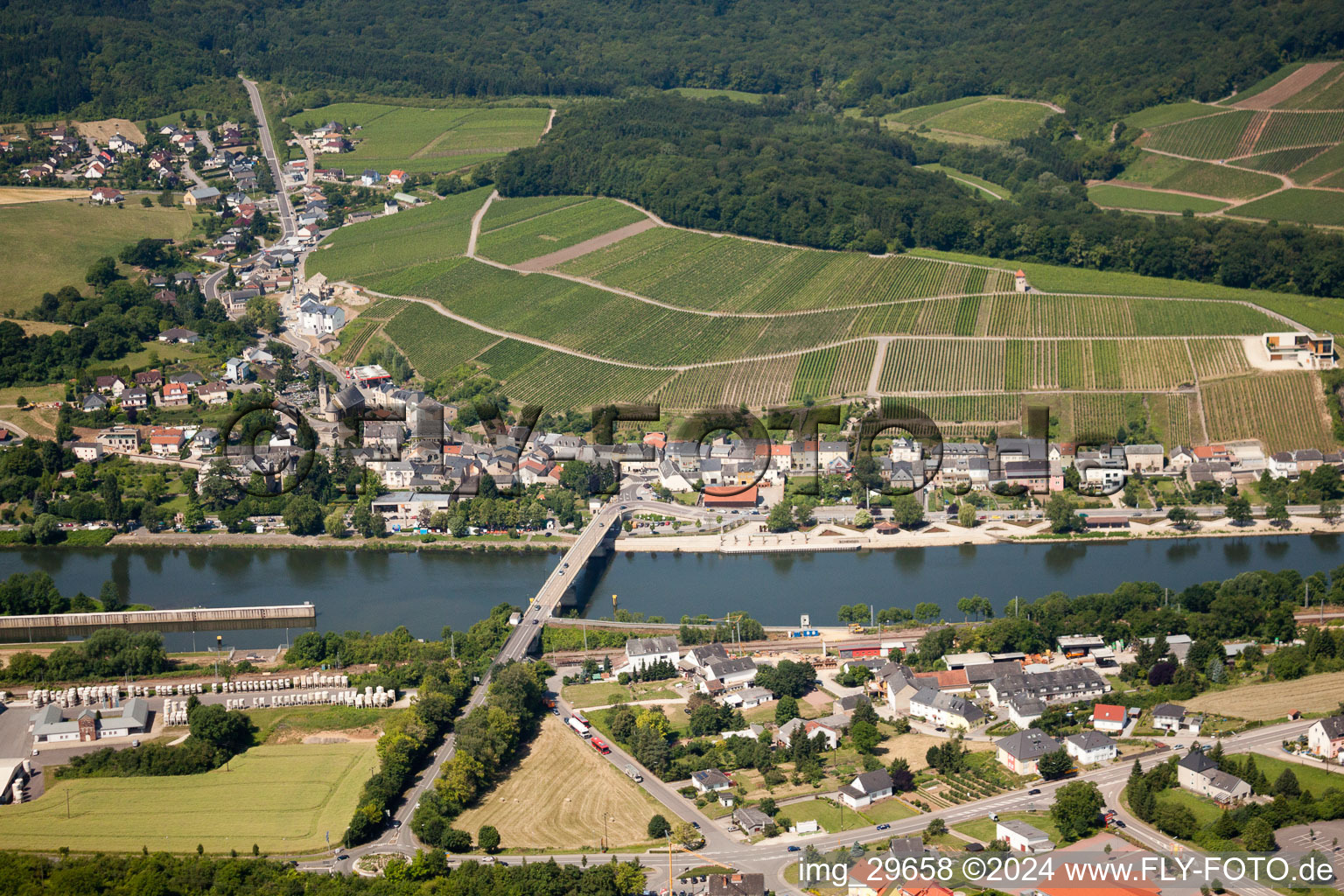 Moselle Bridge to Schengen in Schengen in the state Remich, Luxembourg