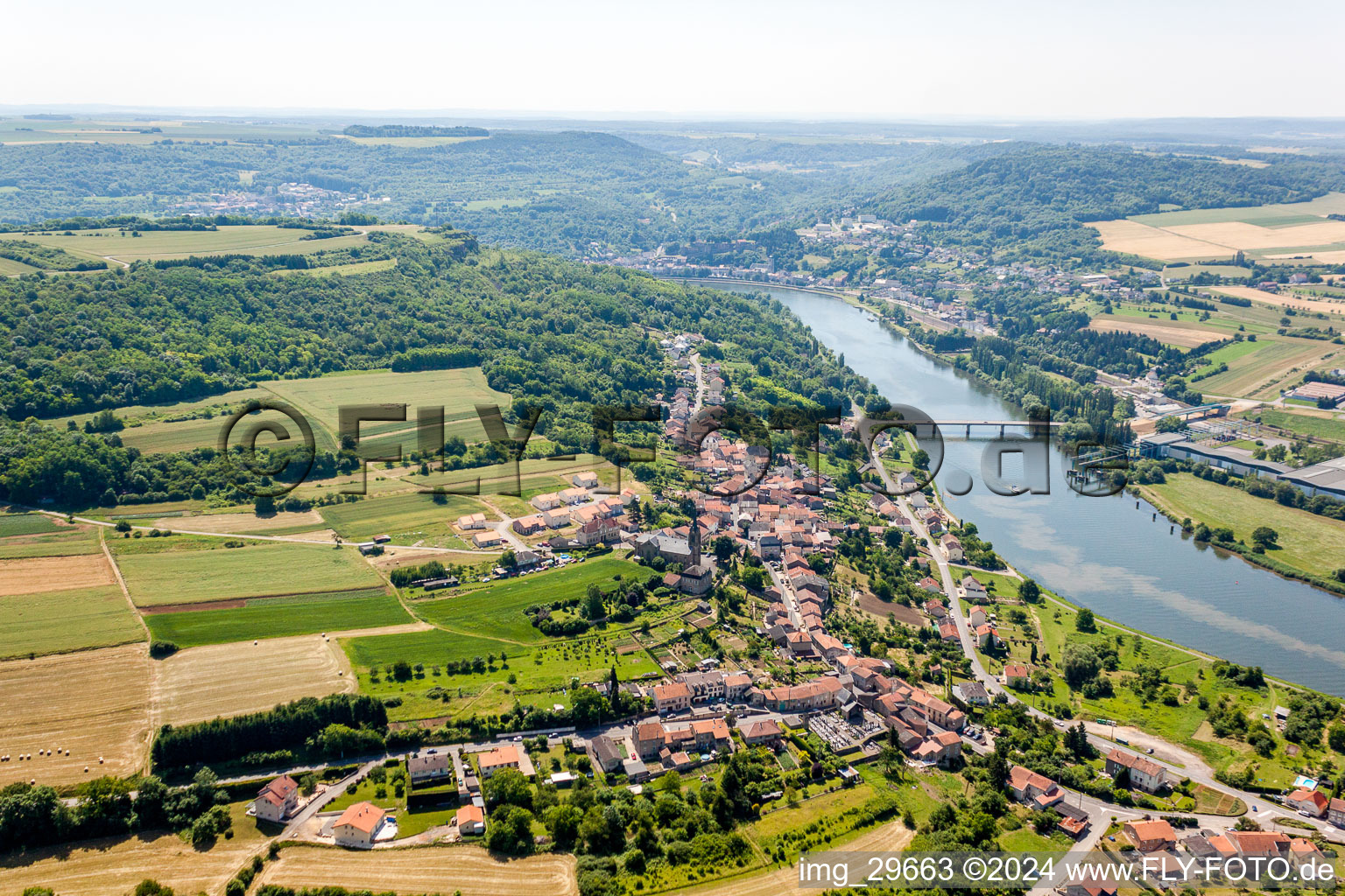 Village on the river bank areas of the river Mosel in Contz-les-Bains in Grand Est, France