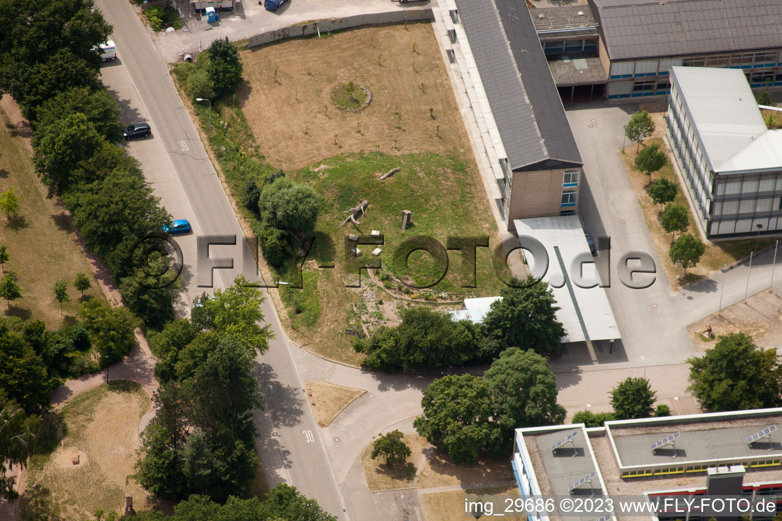 Aerial photograpy of IGS school garden in Kandel in the state Rhineland-Palatinate, Germany