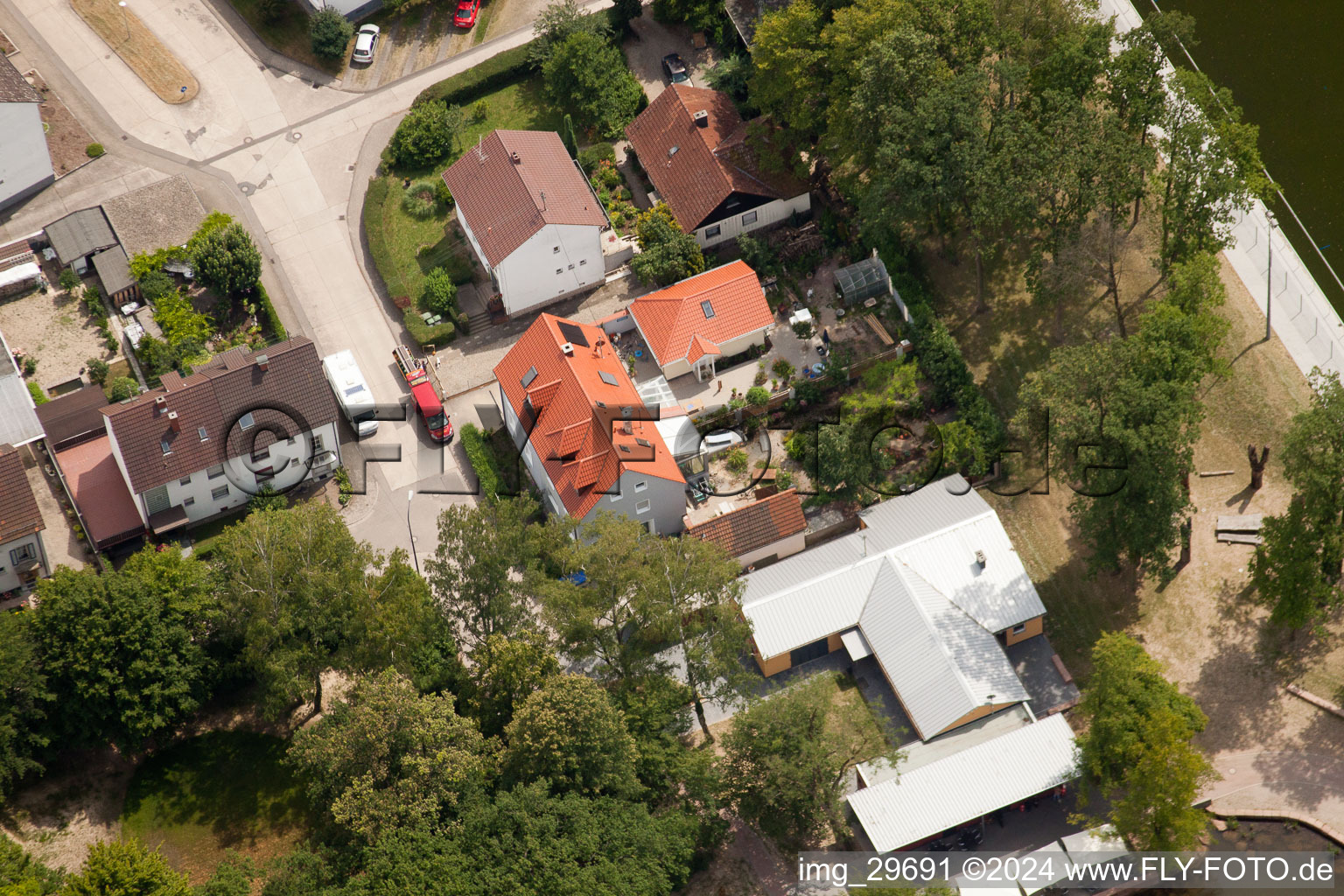 Elsaesserstr in Kandel in the state Rhineland-Palatinate, Germany seen from a drone