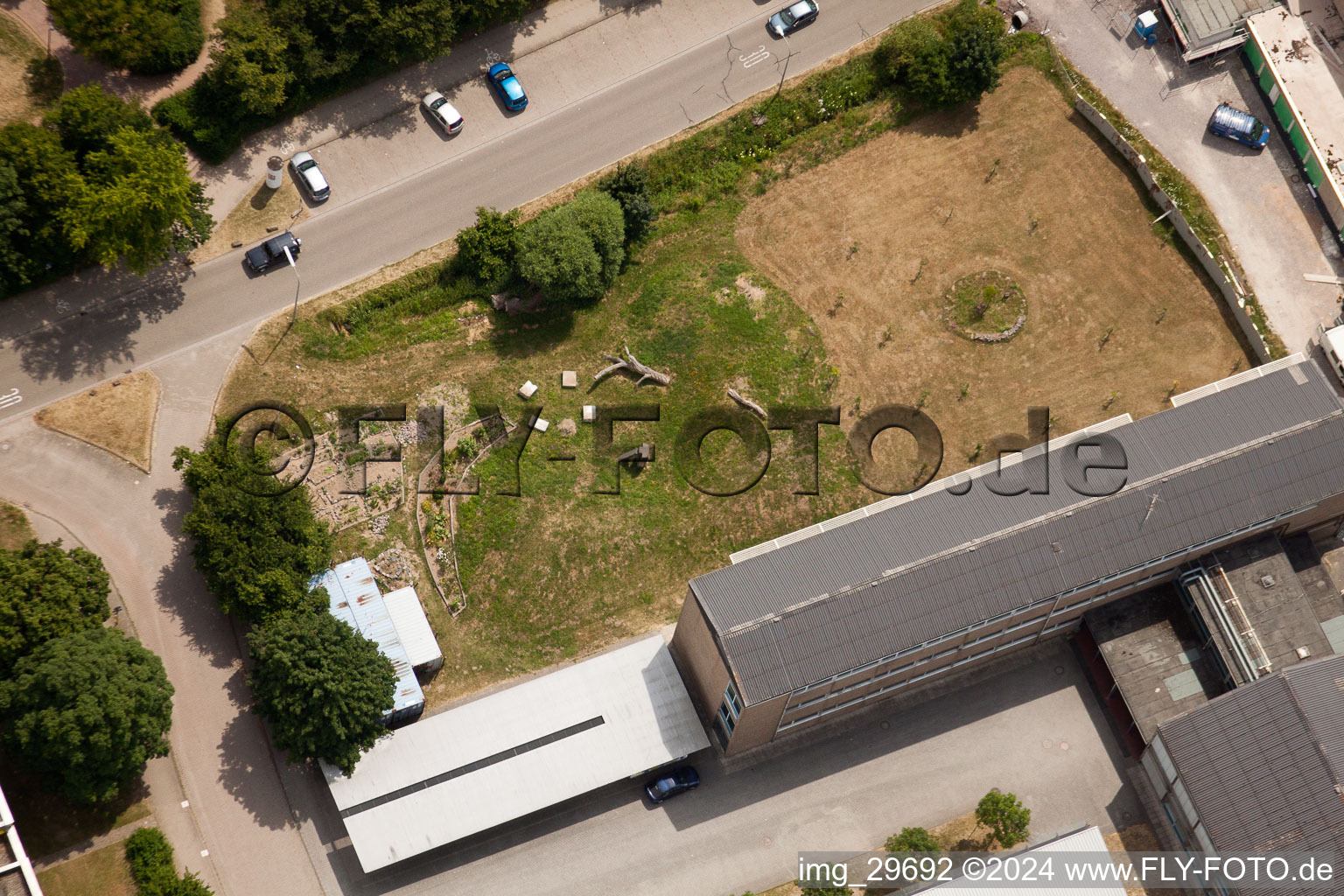 Oblique view of IGS school garden in Kandel in the state Rhineland-Palatinate, Germany