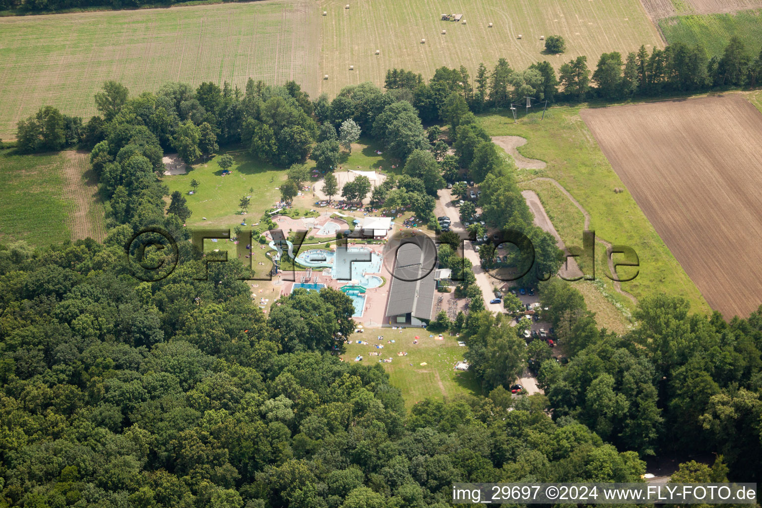 Aerial photograpy of Forest swimming pool in Kandel in the state Rhineland-Palatinate, Germany