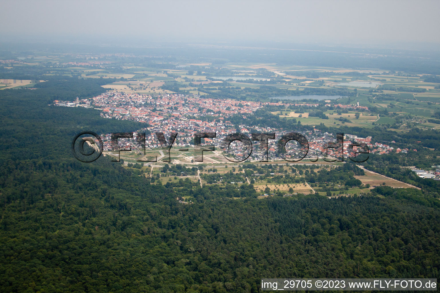 Jockgrim in the state Rhineland-Palatinate, Germany seen from a drone