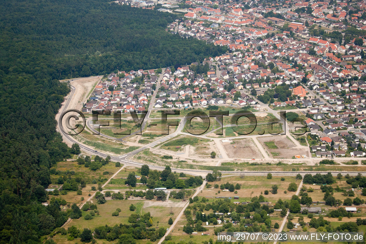 Aerial photograpy of New development area West in Jockgrim in the state Rhineland-Palatinate, Germany