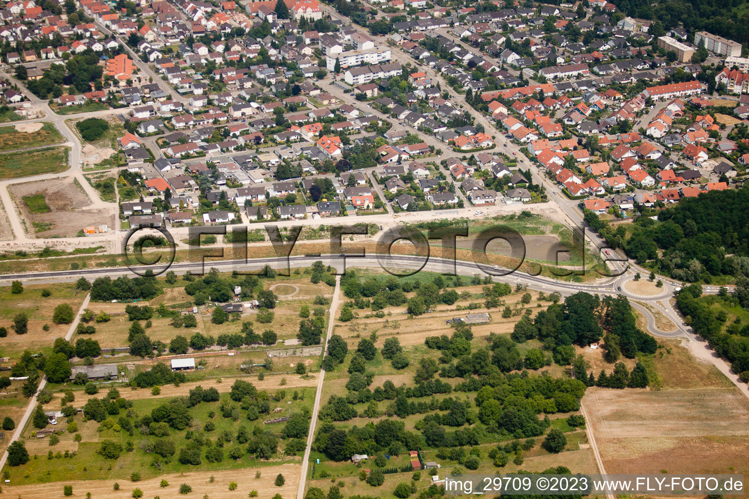 Oblique view of New development area West in Jockgrim in the state Rhineland-Palatinate, Germany