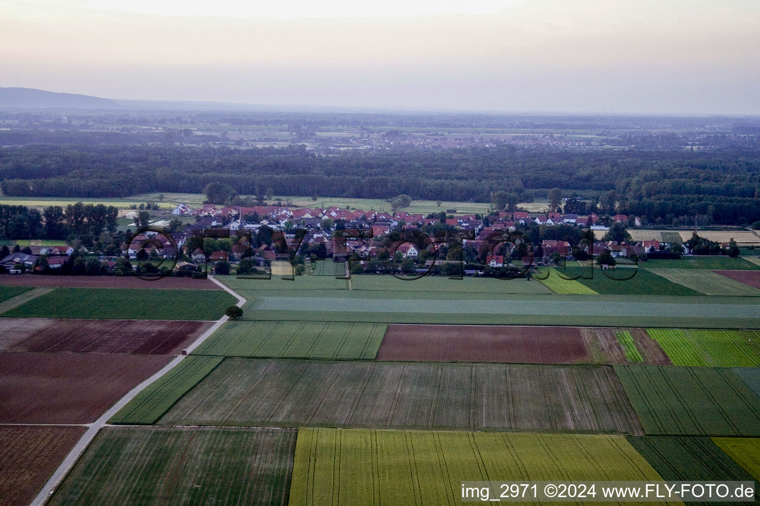 Drone recording of Knittelsheim in the state Rhineland-Palatinate, Germany