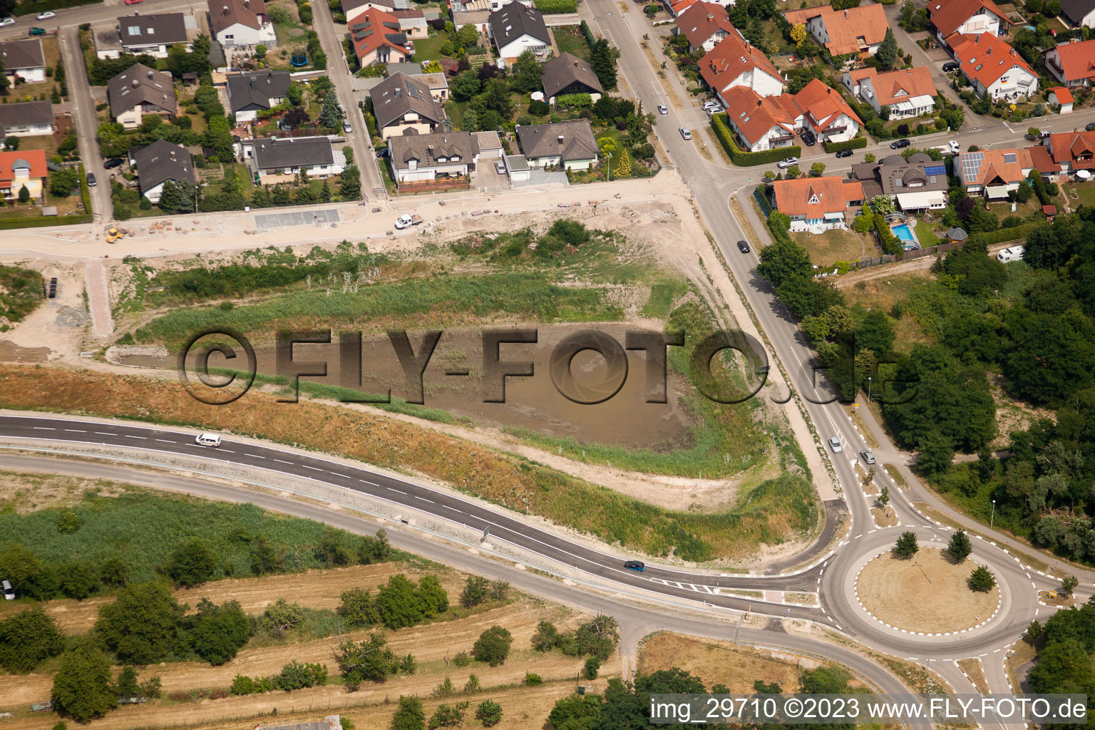 New development area West in Jockgrim in the state Rhineland-Palatinate, Germany from above