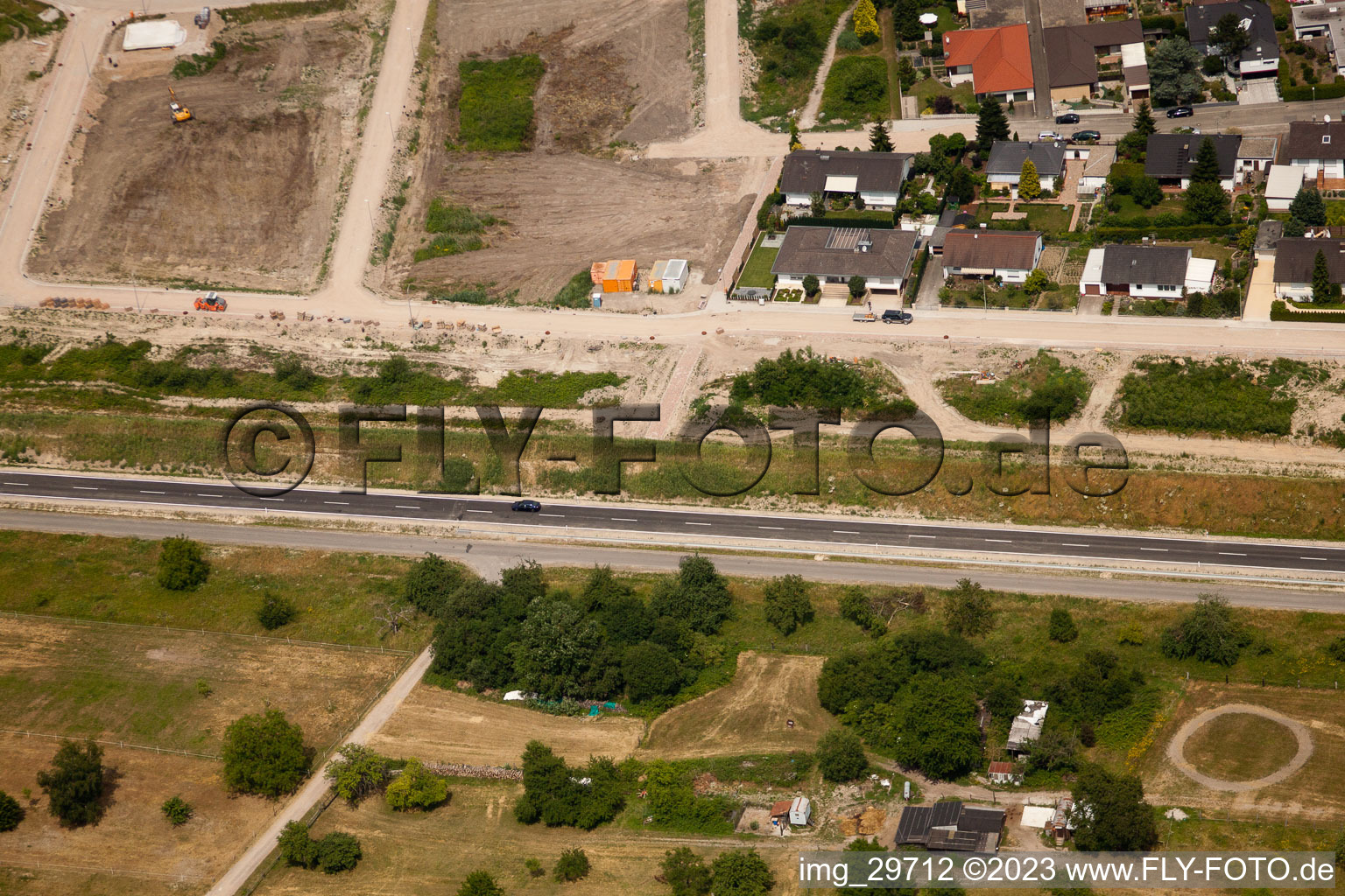 New development area West in Jockgrim in the state Rhineland-Palatinate, Germany seen from above