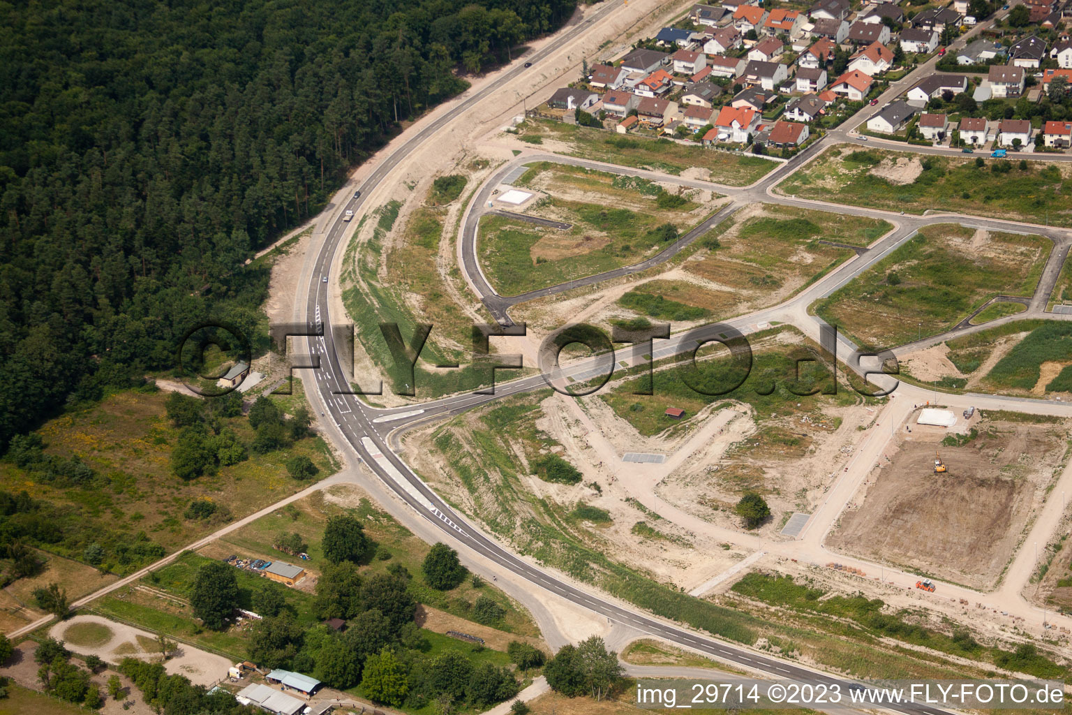 Bird's eye view of New development area West in Jockgrim in the state Rhineland-Palatinate, Germany