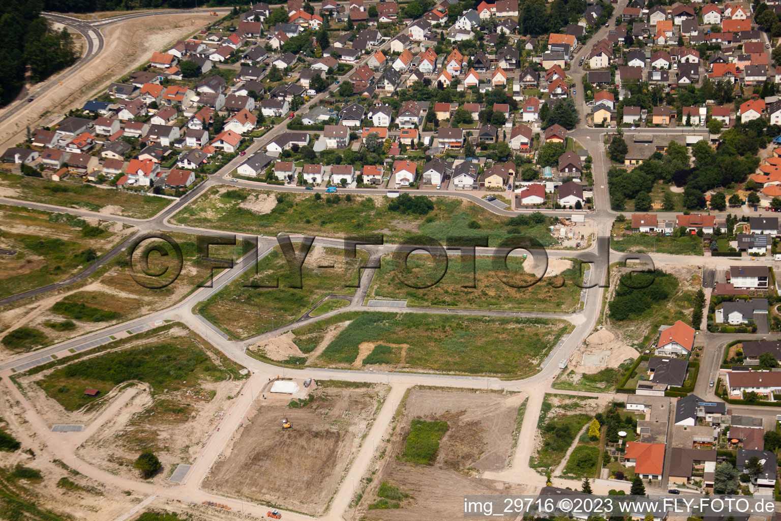 Drone recording of New development area West in Jockgrim in the state Rhineland-Palatinate, Germany