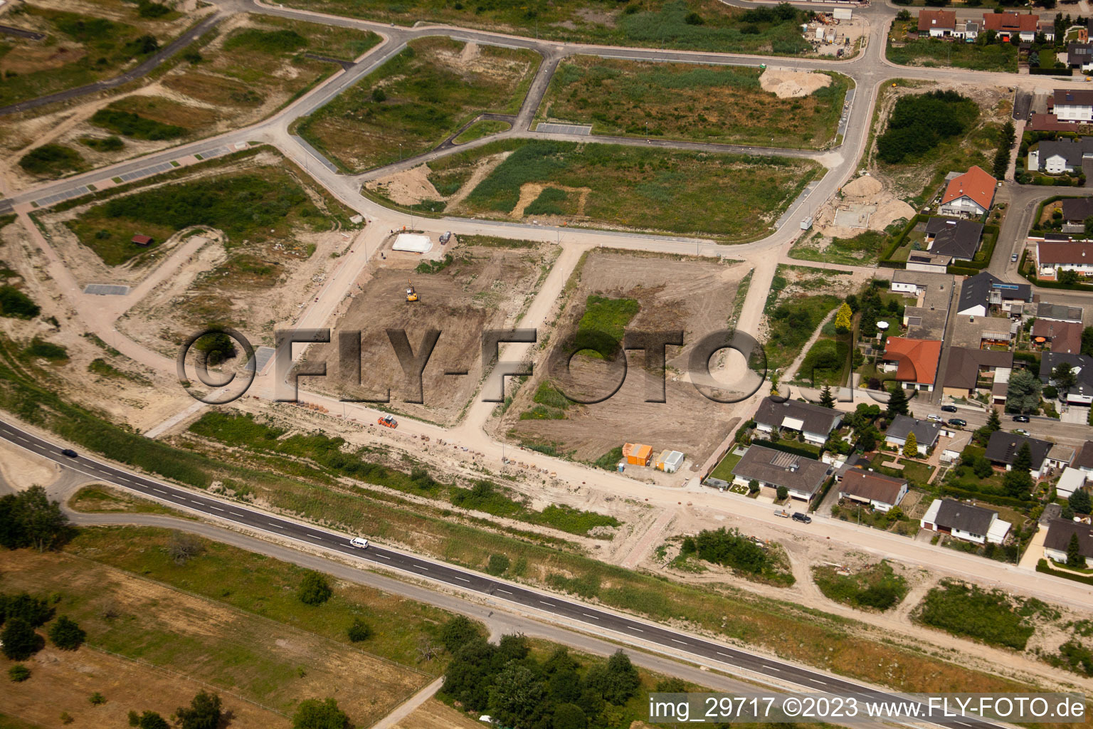 Drone image of New development area west in Jockgrim in the state Rhineland-Palatinate, Germany