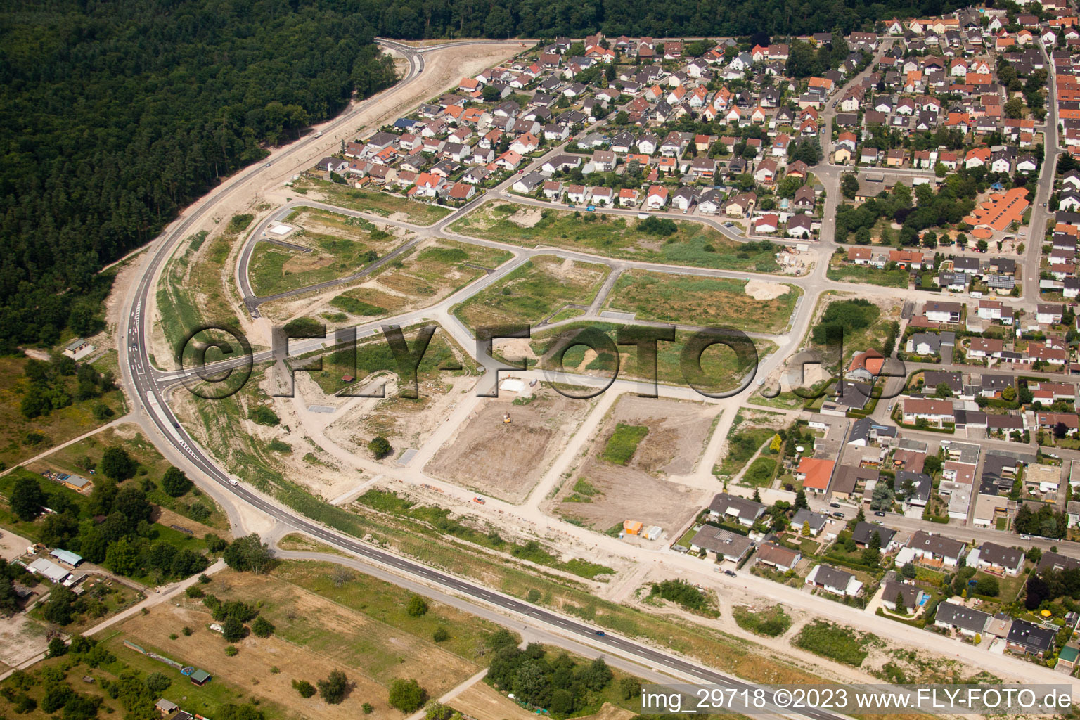 New development area West in Jockgrim in the state Rhineland-Palatinate, Germany from the drone perspective