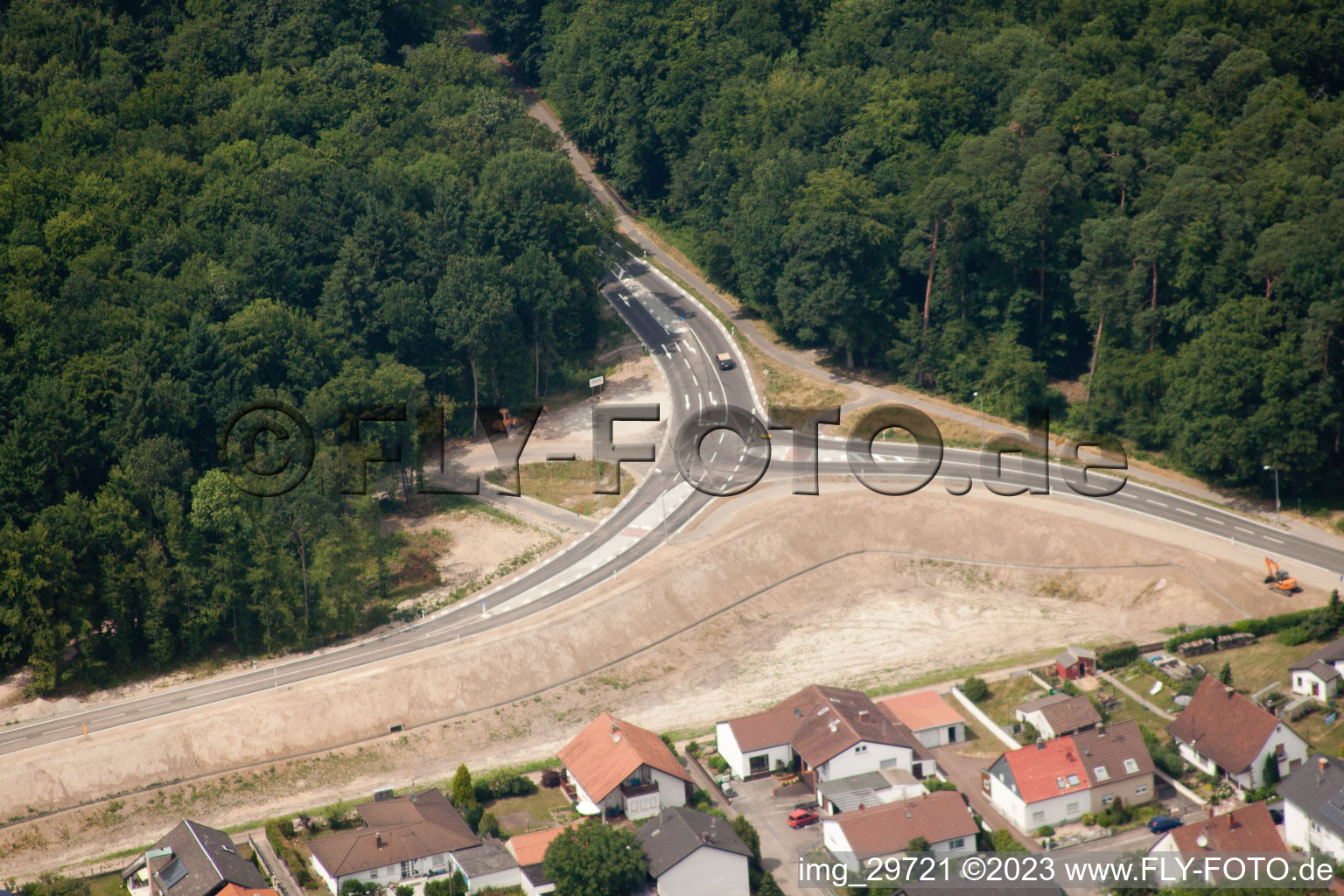 New development area West in Jockgrim in the state Rhineland-Palatinate, Germany seen from a drone