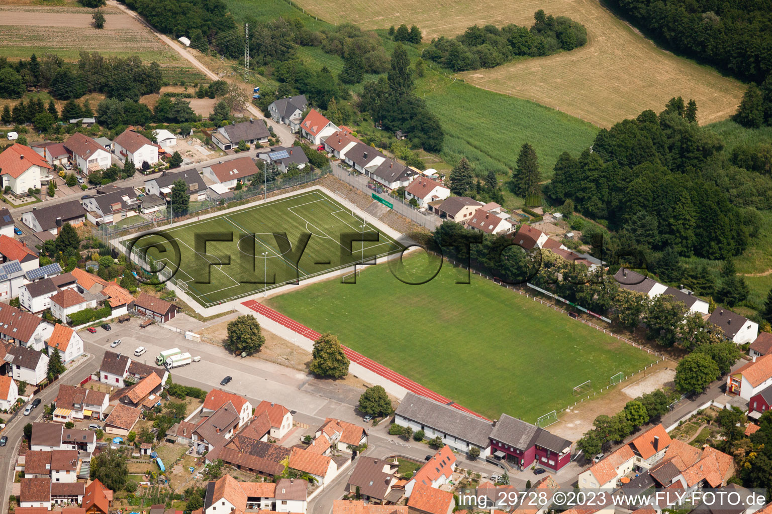 Football field in Jockgrim in the state Rhineland-Palatinate, Germany