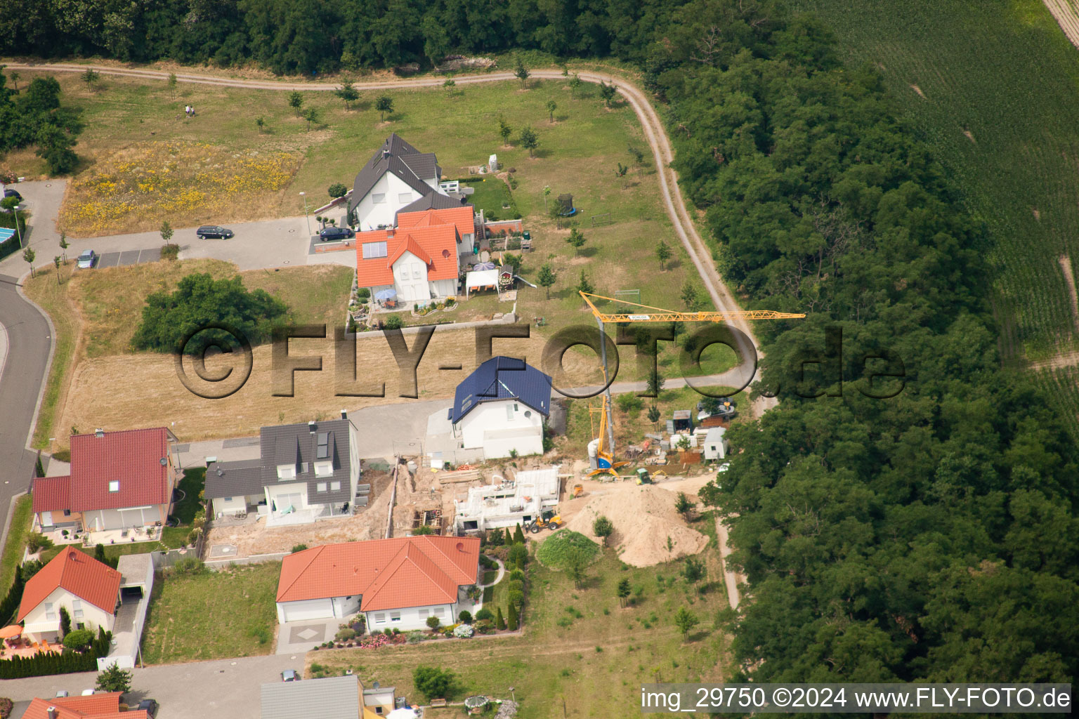 Aerial view of New development area Blumenring in Neupotz in the state Rhineland-Palatinate, Germany