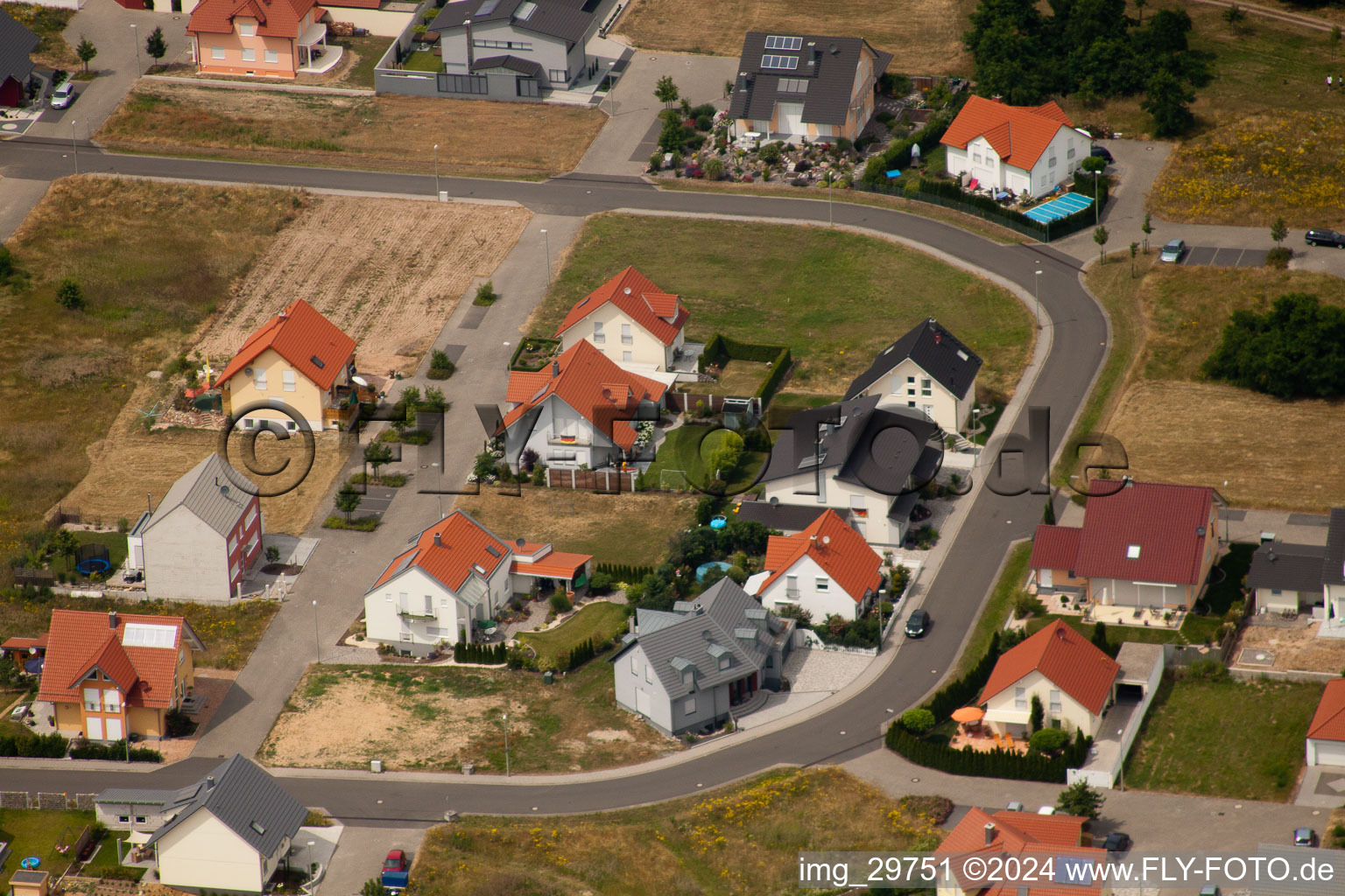 Aerial photograpy of New development area Blumenring in Neupotz in the state Rhineland-Palatinate, Germany