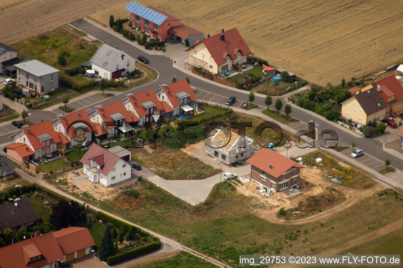 Aerial view of In the old field in Neupotz in the state Rhineland-Palatinate, Germany