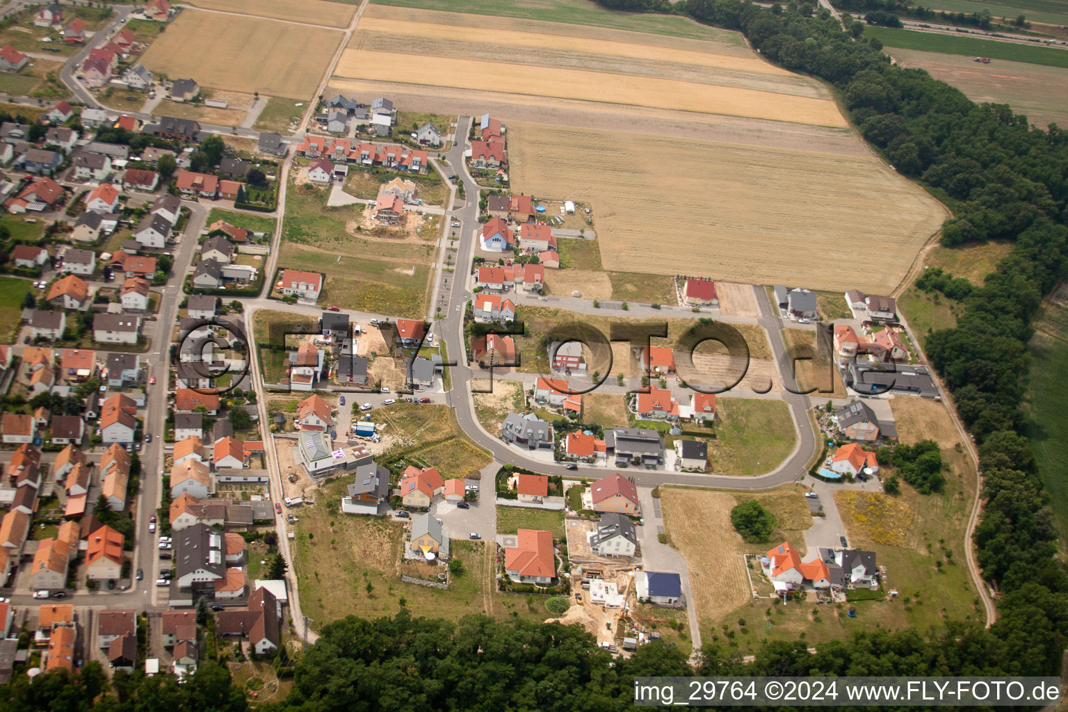 New development area Blumenring in Neupotz in the state Rhineland-Palatinate, Germany viewn from the air