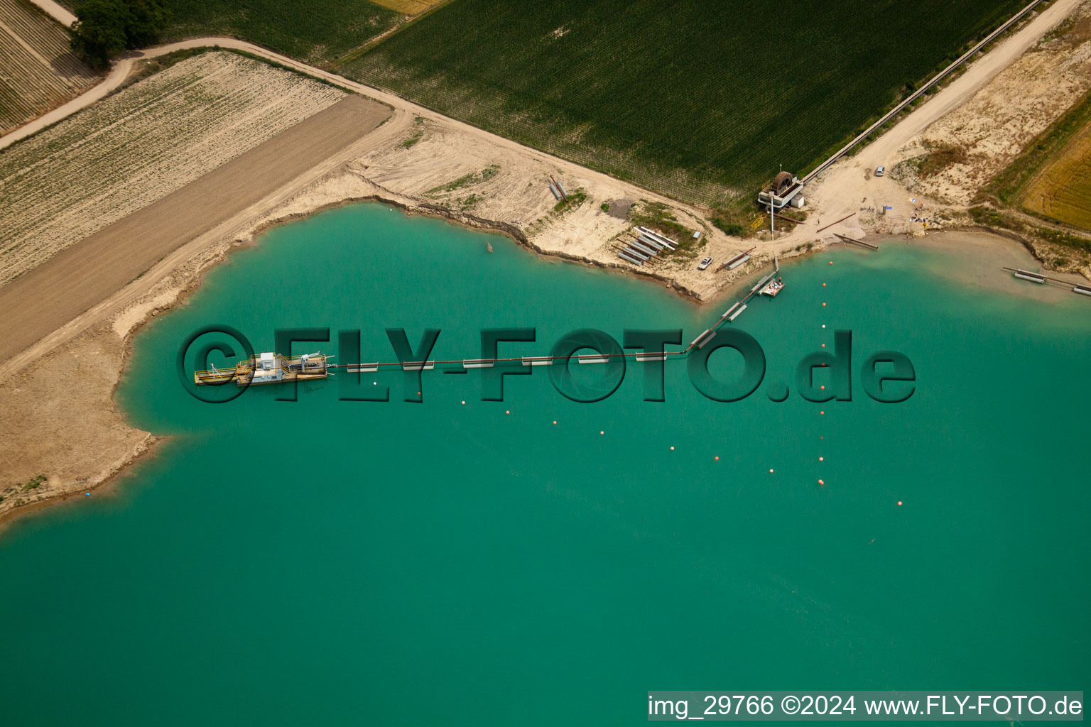 Aerial view of Quarry lake in Neupotz in the state Rhineland-Palatinate, Germany