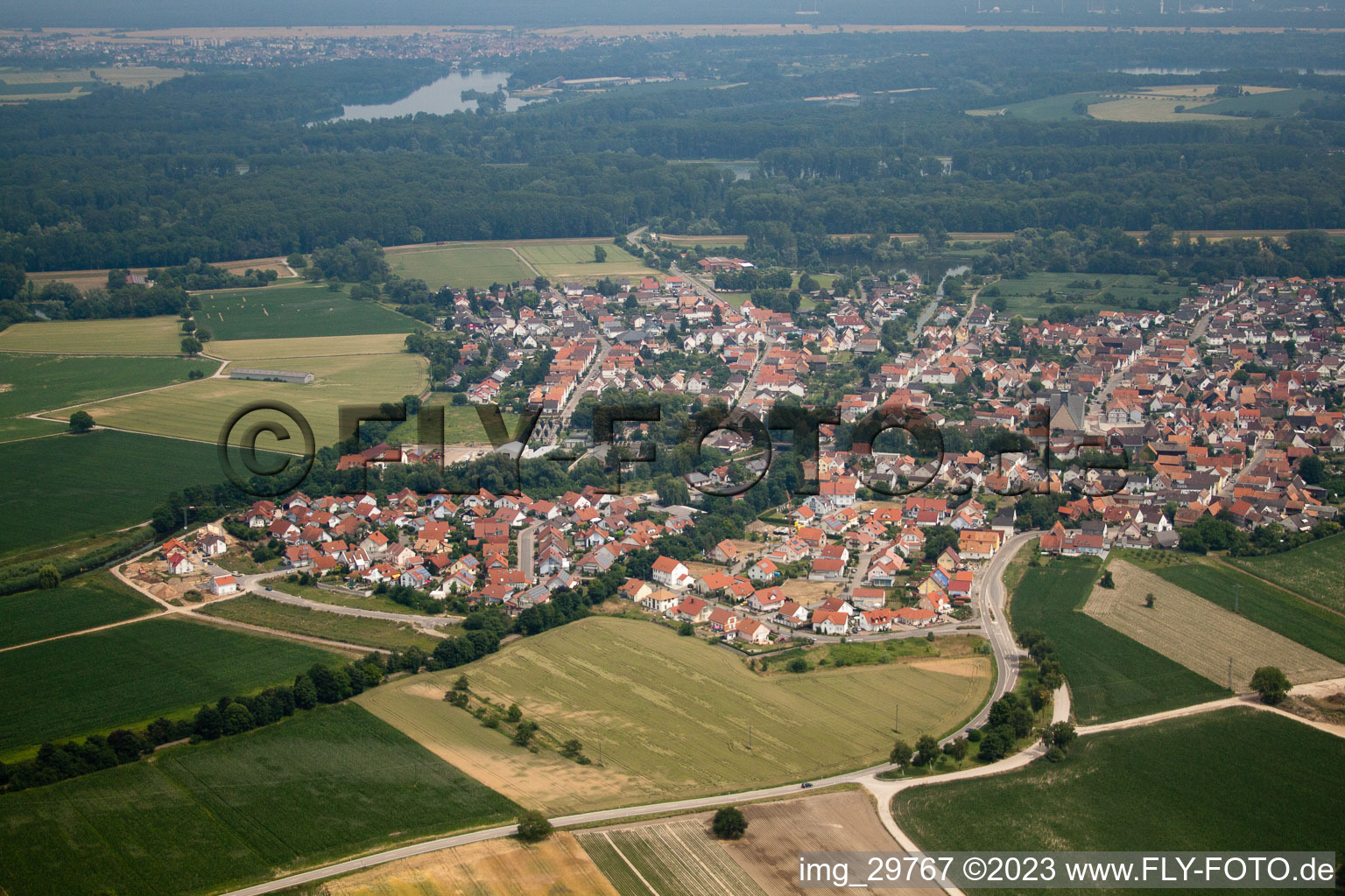 Neupotz in the state Rhineland-Palatinate, Germany seen from above