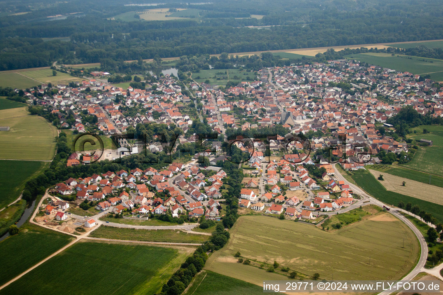 Leimersheim in the state Rhineland-Palatinate, Germany seen from above