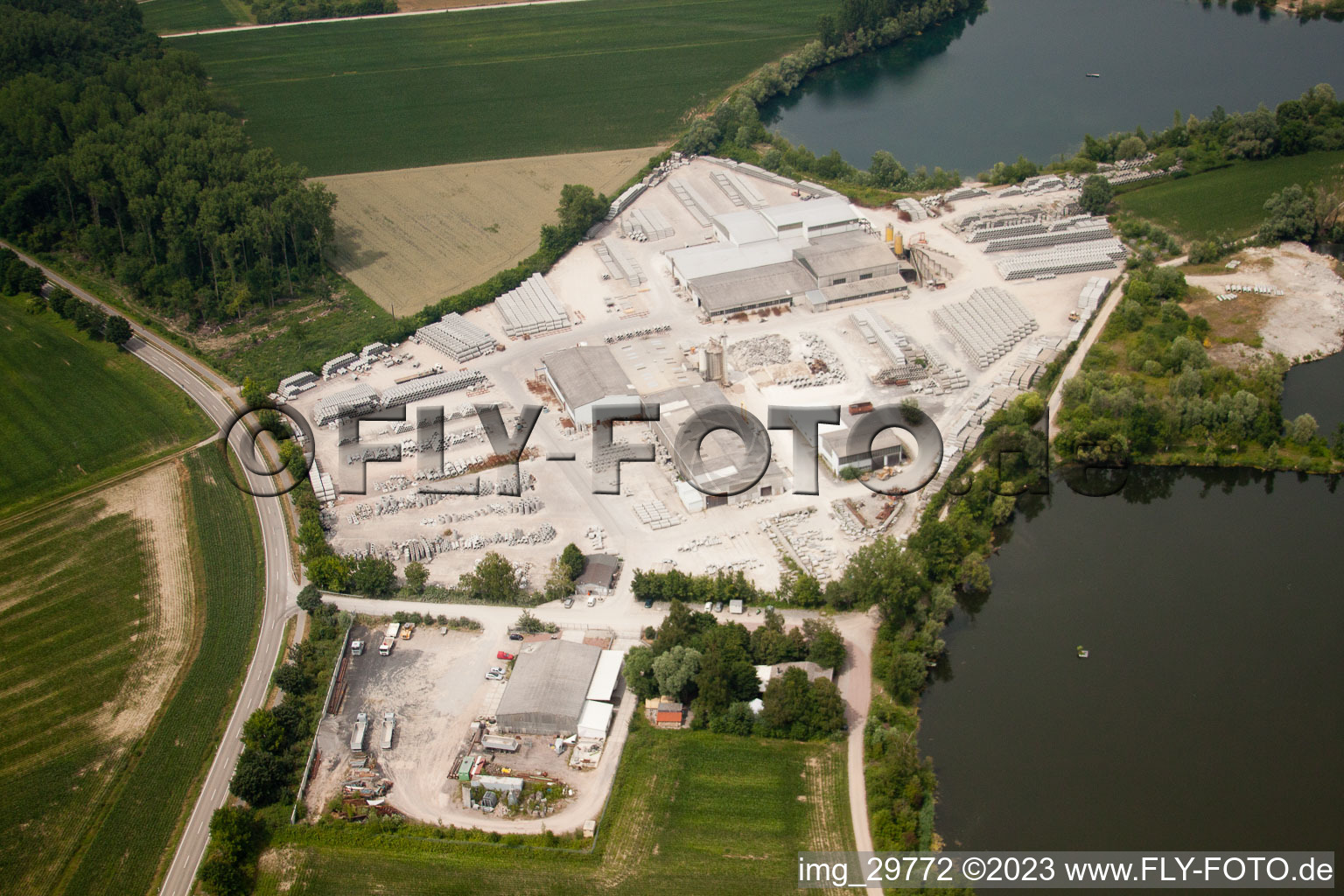 Aerial view of Concrete pipework in Neupotz in the state Rhineland-Palatinate, Germany