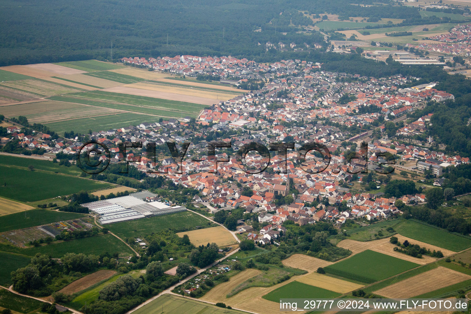 Oblique view of District Sondernheim in Germersheim in the state Rhineland-Palatinate, Germany